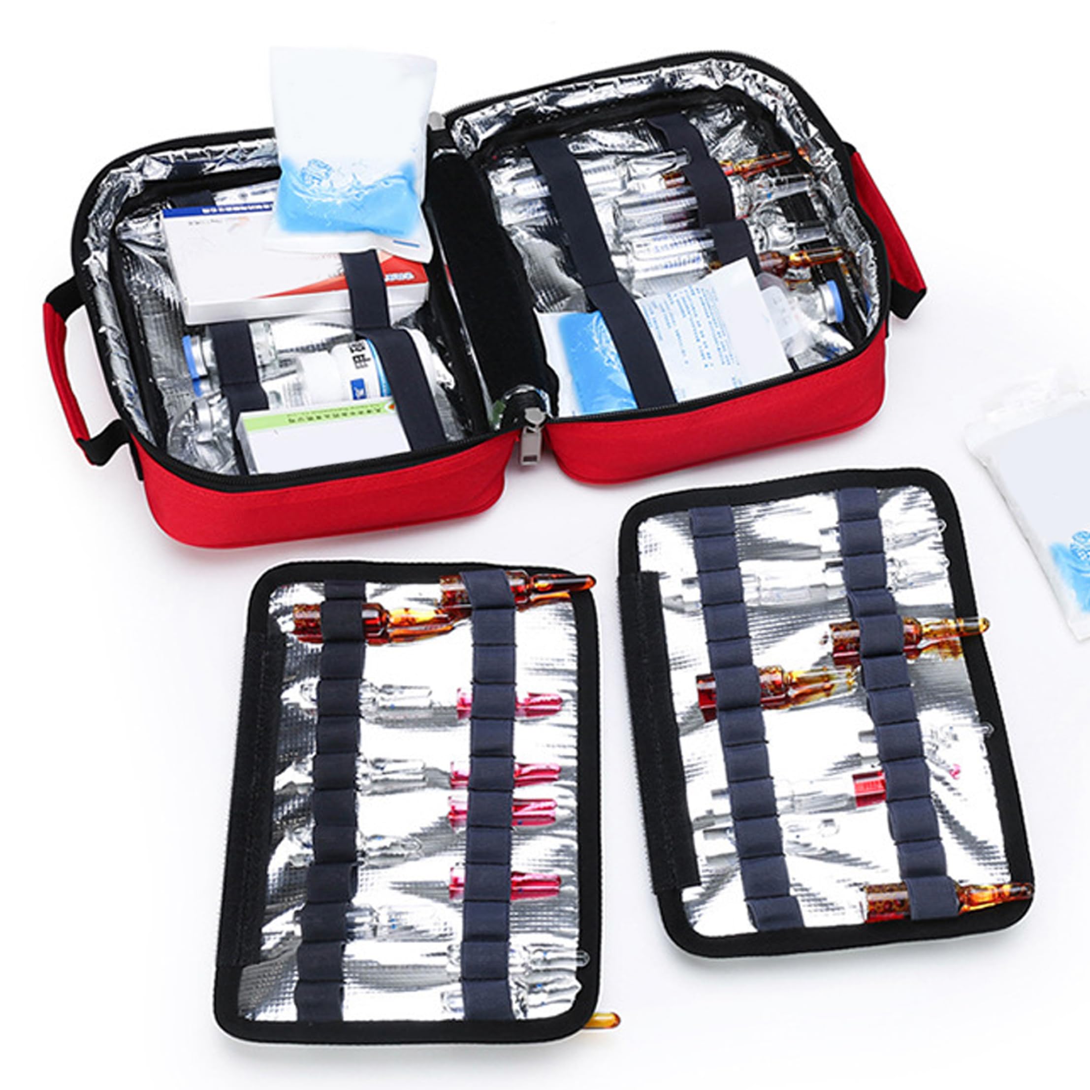 Bolsa de primeros auxilios vacía, bolsa de primeros auxilios impermeable aislada vacía con asa, de emergencia con cremallera para viajes en casa, coche, oficina, rojo, 10x7x4 pulgadas