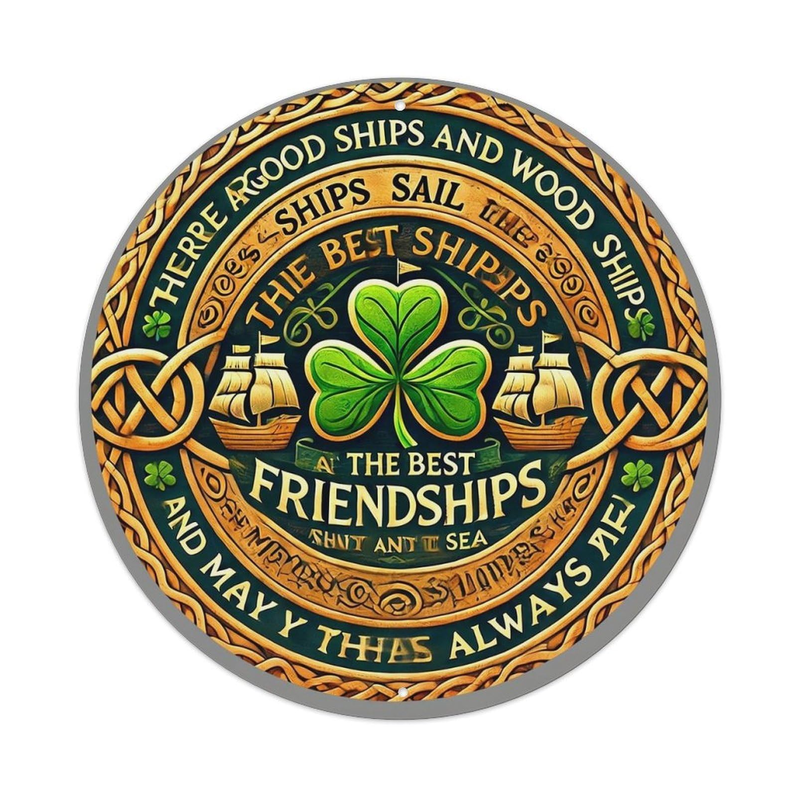 Celtic Knot Ship Shamrock Friendship Retro Metal Sign Round Tin Sign, Vintage Decor Art Poster for Bar, Home, Man Cave, Kitchen, Laundry Room Gift 8x8Inch