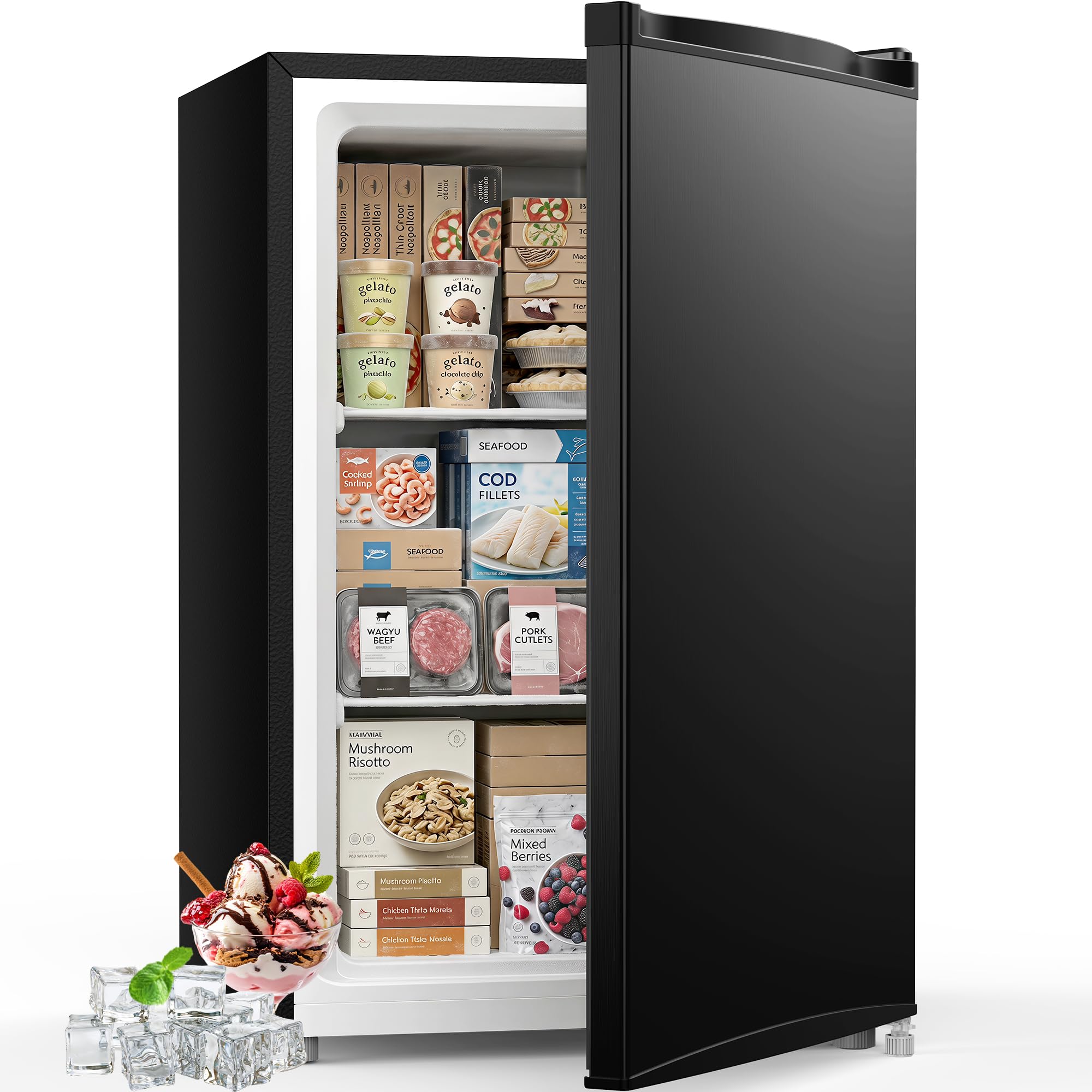 Feelfunn 3.0 Cu.ft Mini Freezer, Small Upright Freezer, Black