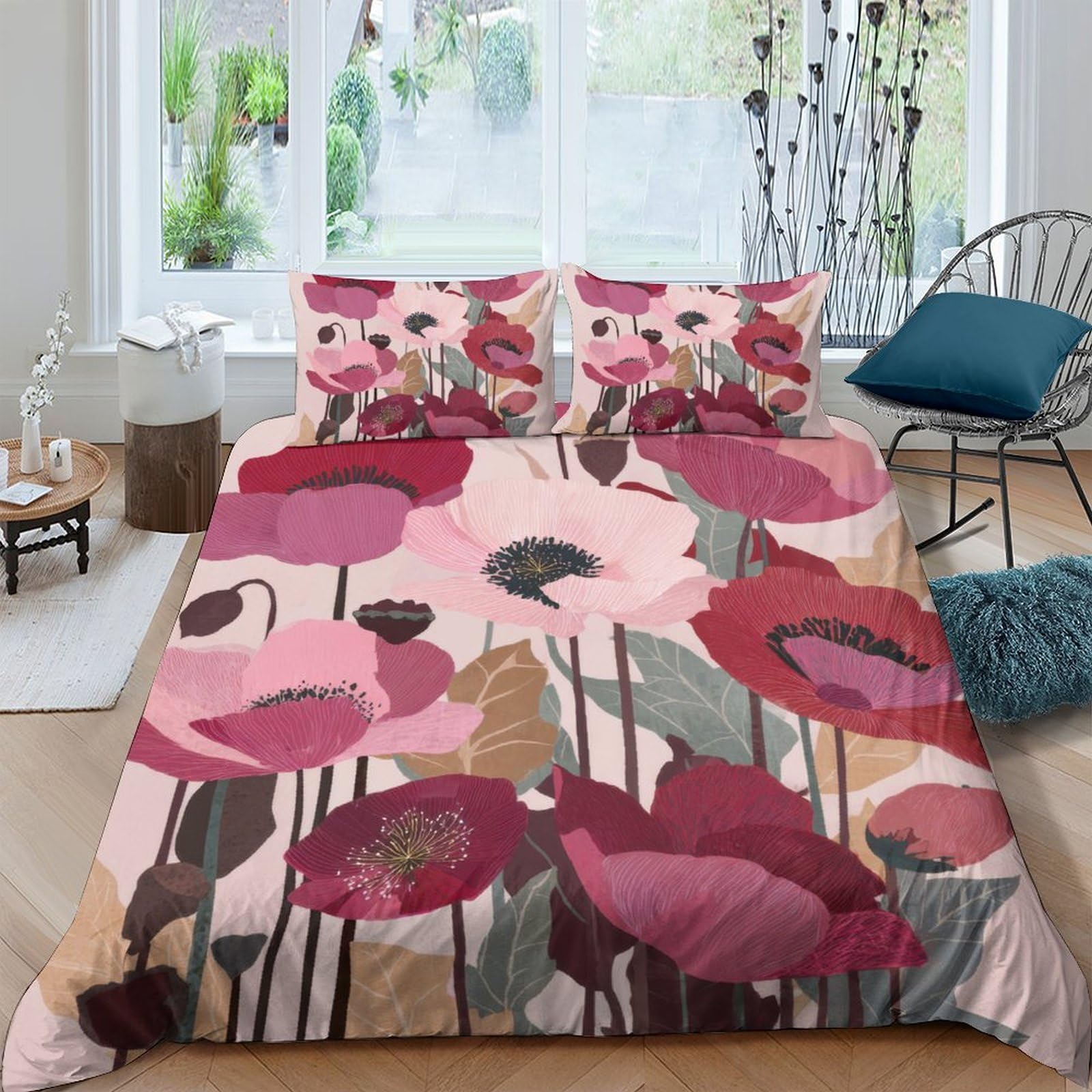 Ctjqhvkz Style-3 3D Printed Red Poppy Fitted Sheet Microfiber Soft Breathable Abstract Floral Mattress Cover For Bedroom Dorm Room Mattress Protection Single（135X200cm）