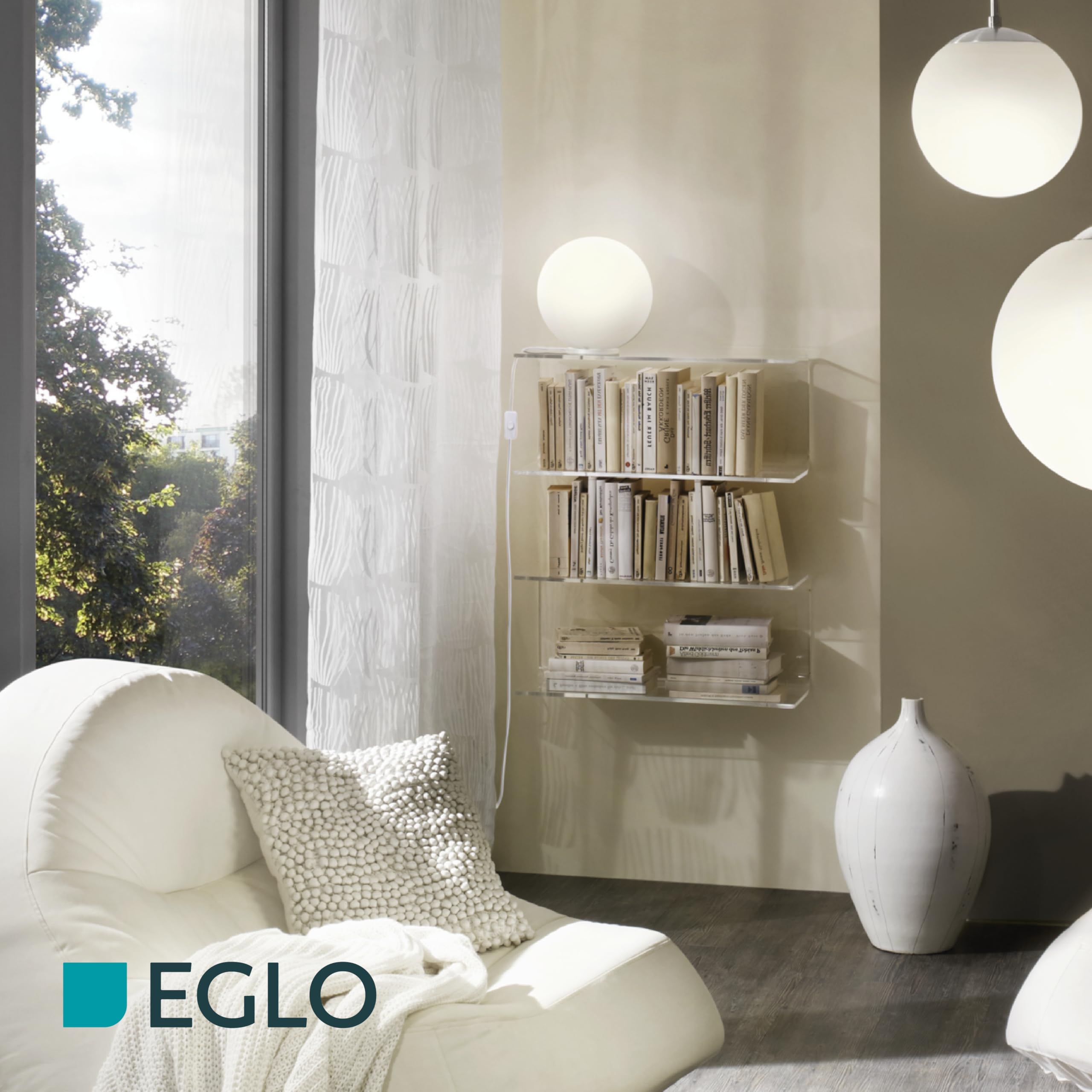 Eglo Rondo lámpara de mesa, luz de noche de cristal opalino blanco mate, color blanco, casquillo E27, con interruptor