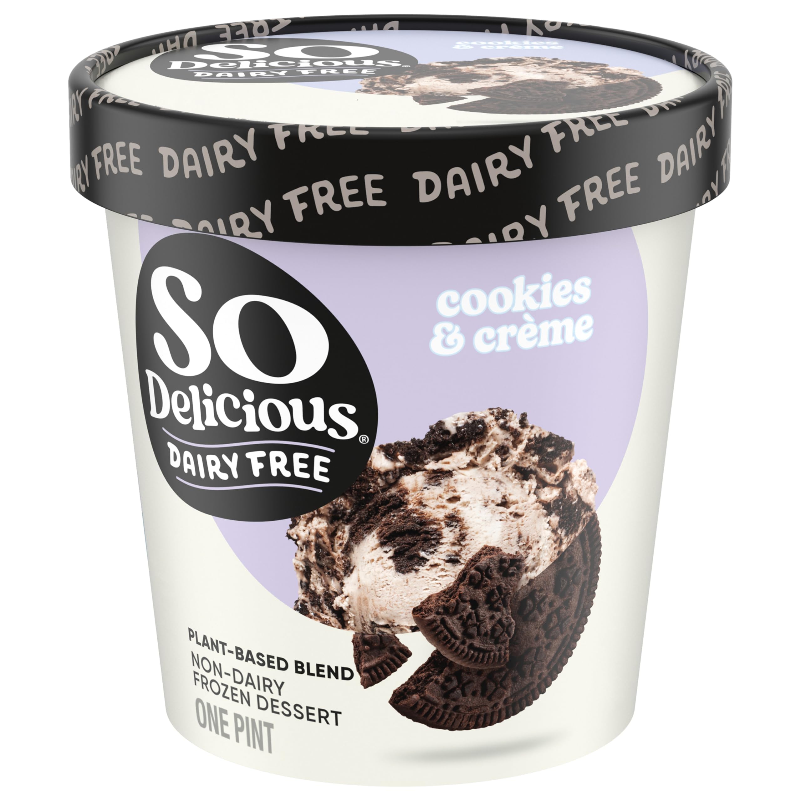 So Delicious Plant Based Blend Frozen Dessert, Cookies & Creme, Dairy Free, Vegan Ice Cream Alternative, Non-GMO, Kosher, 1 Pint