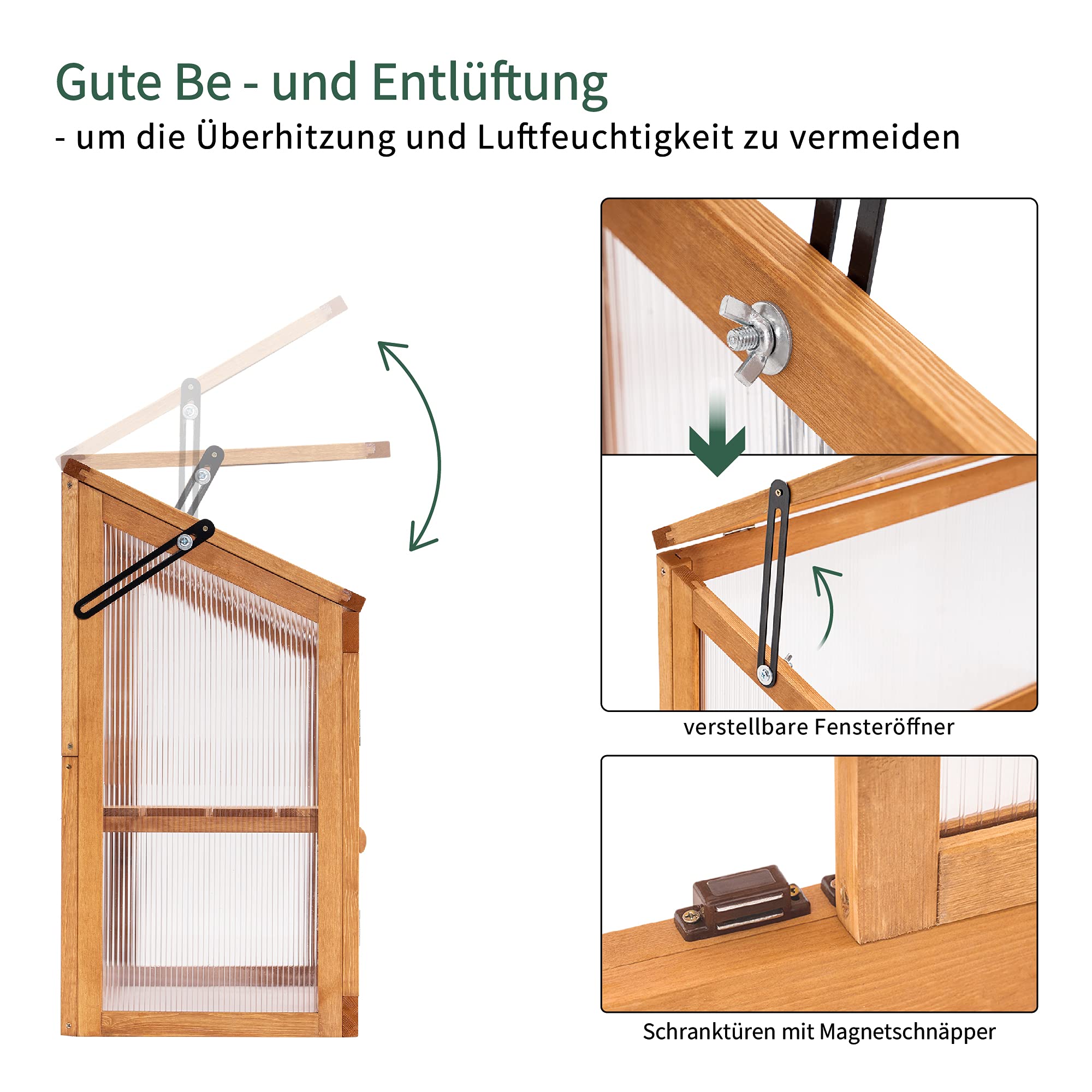 M MCombo 2 Etage höhenverstellbares Anlehngewächshaus Treibhaus Pflanzenhaus Aufzuchtschrank 0160, aus Holz und Polycarbonat