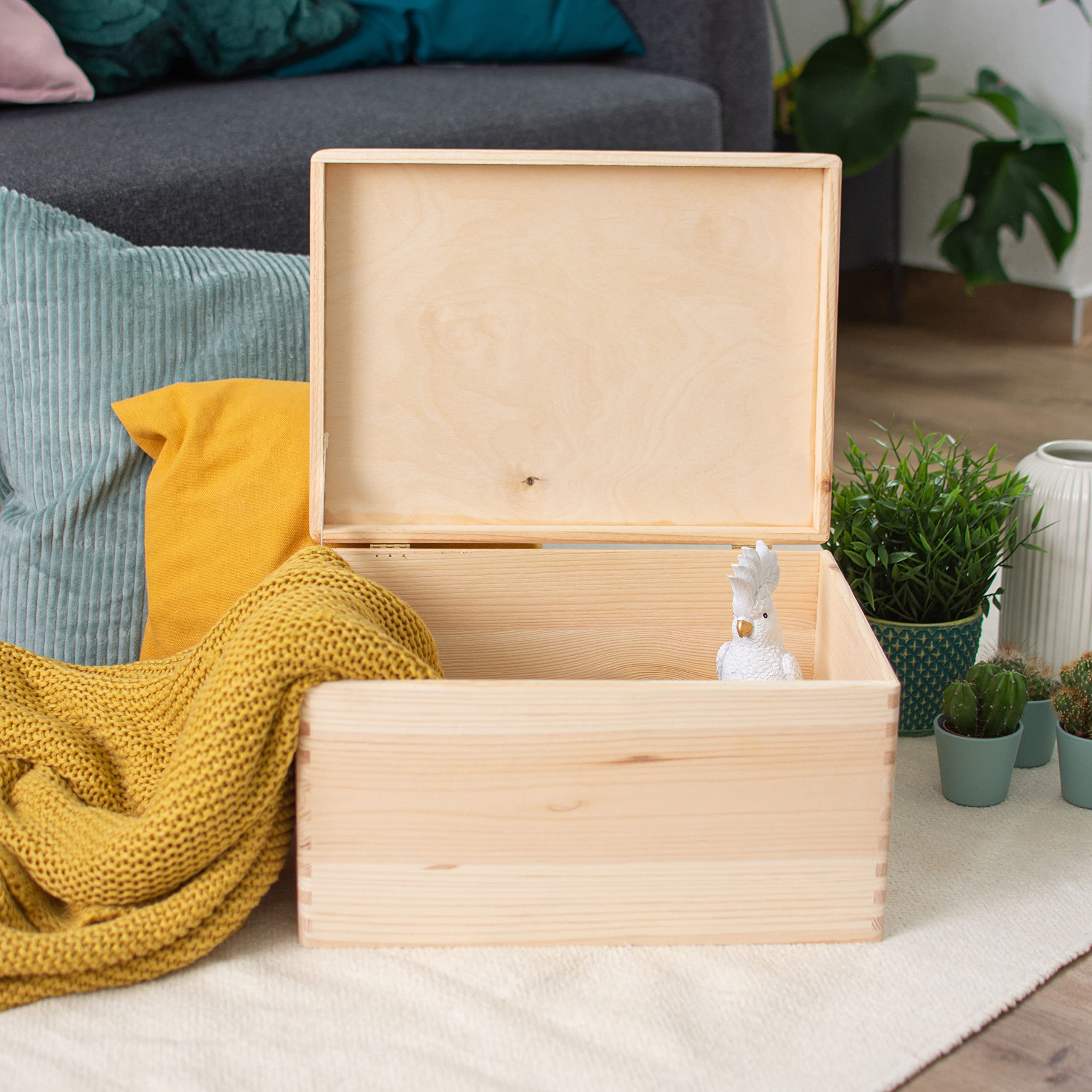 LAUBLUST Houten kist met deksel - 40x30x24cm, naturel, FSC® - Multifunctionele doos zonder handgrepen - Opbergdoos | Geheugenbox | Ambachtelijke en geschenkdoos