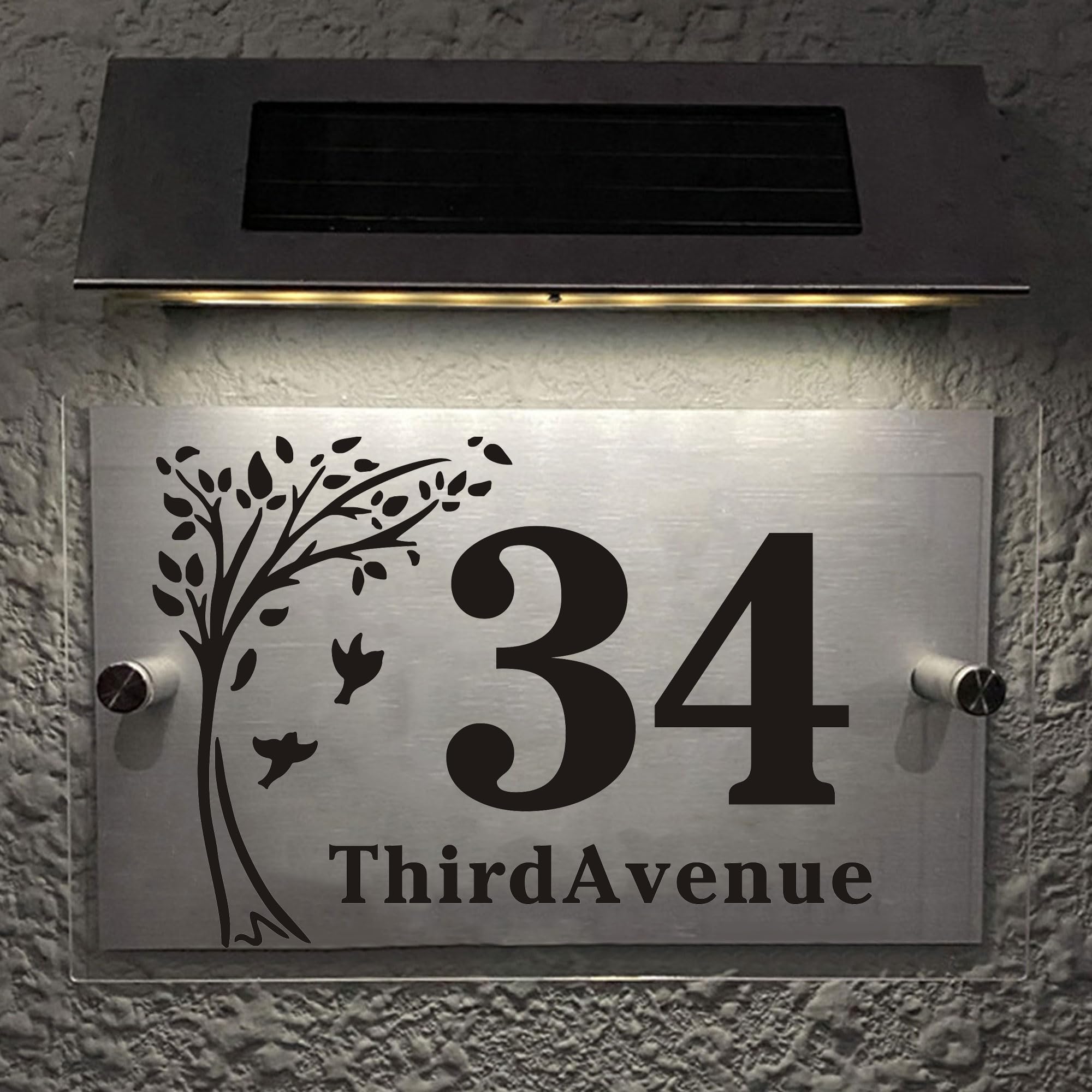 Personalised House Number Plaque House Sign Rood Plate Plaque Street Name House Sign With Any Name & Address Glass Effect Acrylic for Wall & Door Modern Signs Outside Decor (Design3)