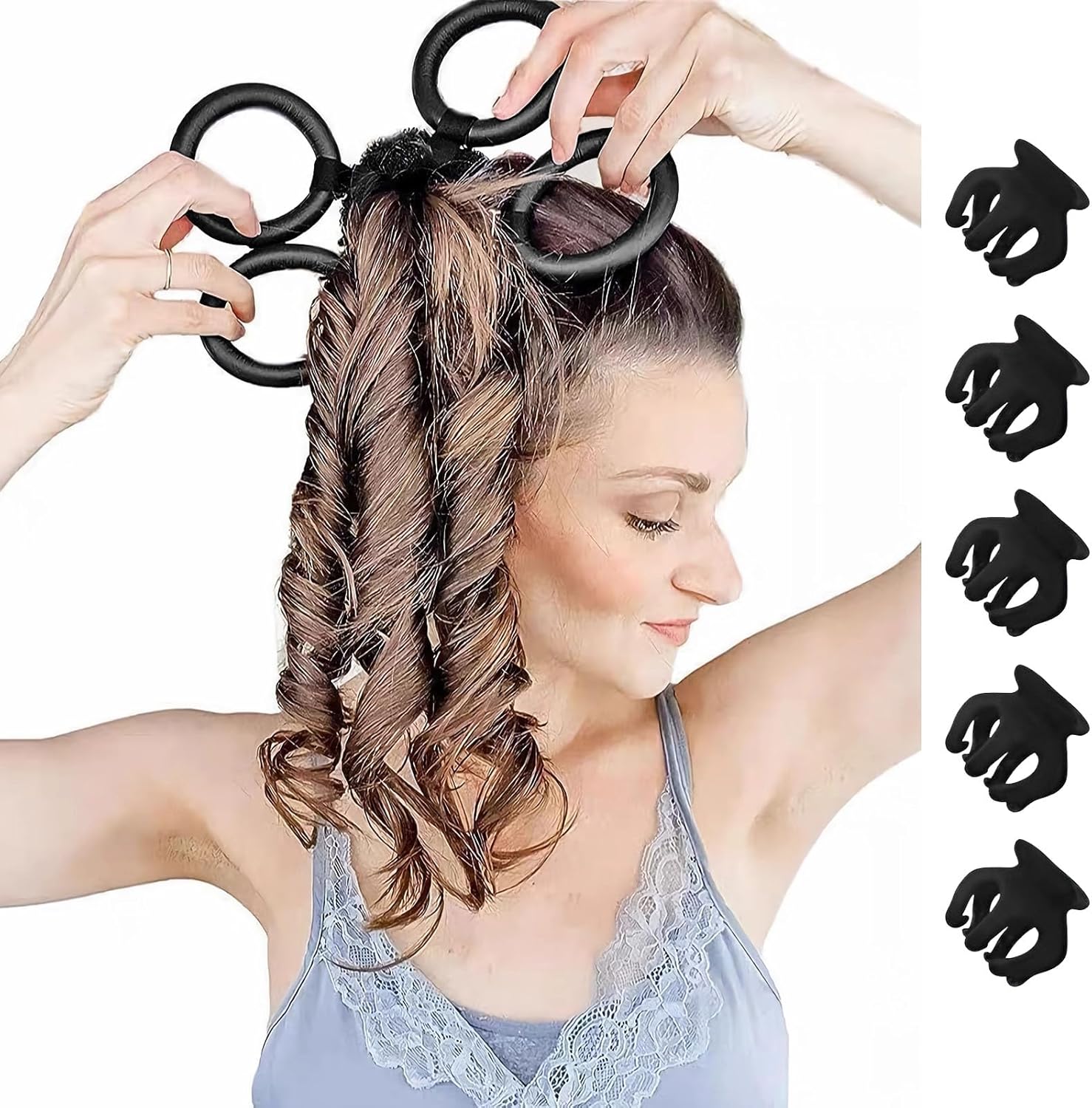 Krultang zonder warmte, niet-thermische krultang, met vaste clips, krultang om te slapen met haarspelden, doe-het-zelf krultang, styler voor medium tot lang haar