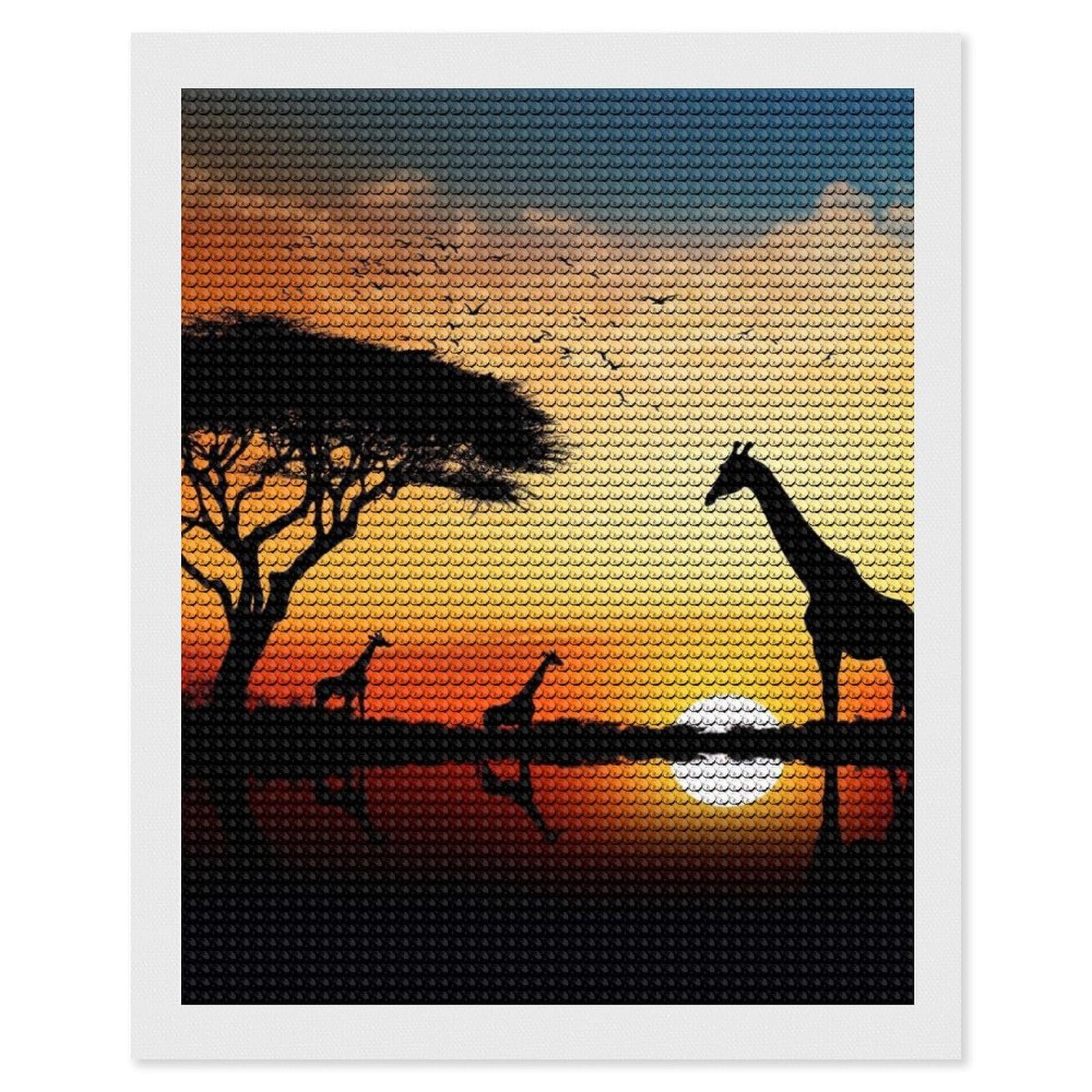 Giraffe Sunset Diamond Art Kits for Adults, DIY 5D Diamonds Painting Kits for Beginner, Round Full Drill Diamond Dots Painting, Diamonds Pictures Gem Art and Crafts Wall Decor 16"x20"