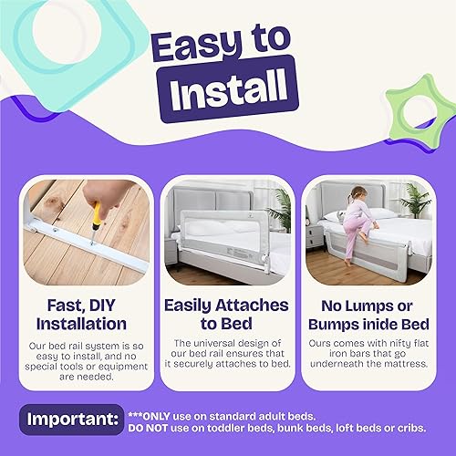 Miniatura 6 de ComfyBumpy Paquete de 1 riel de cama para niños pequeños de 35.5 pulgadas de largo x 19.5 pulgadas de alto, rieles de cama para niños pequeños,