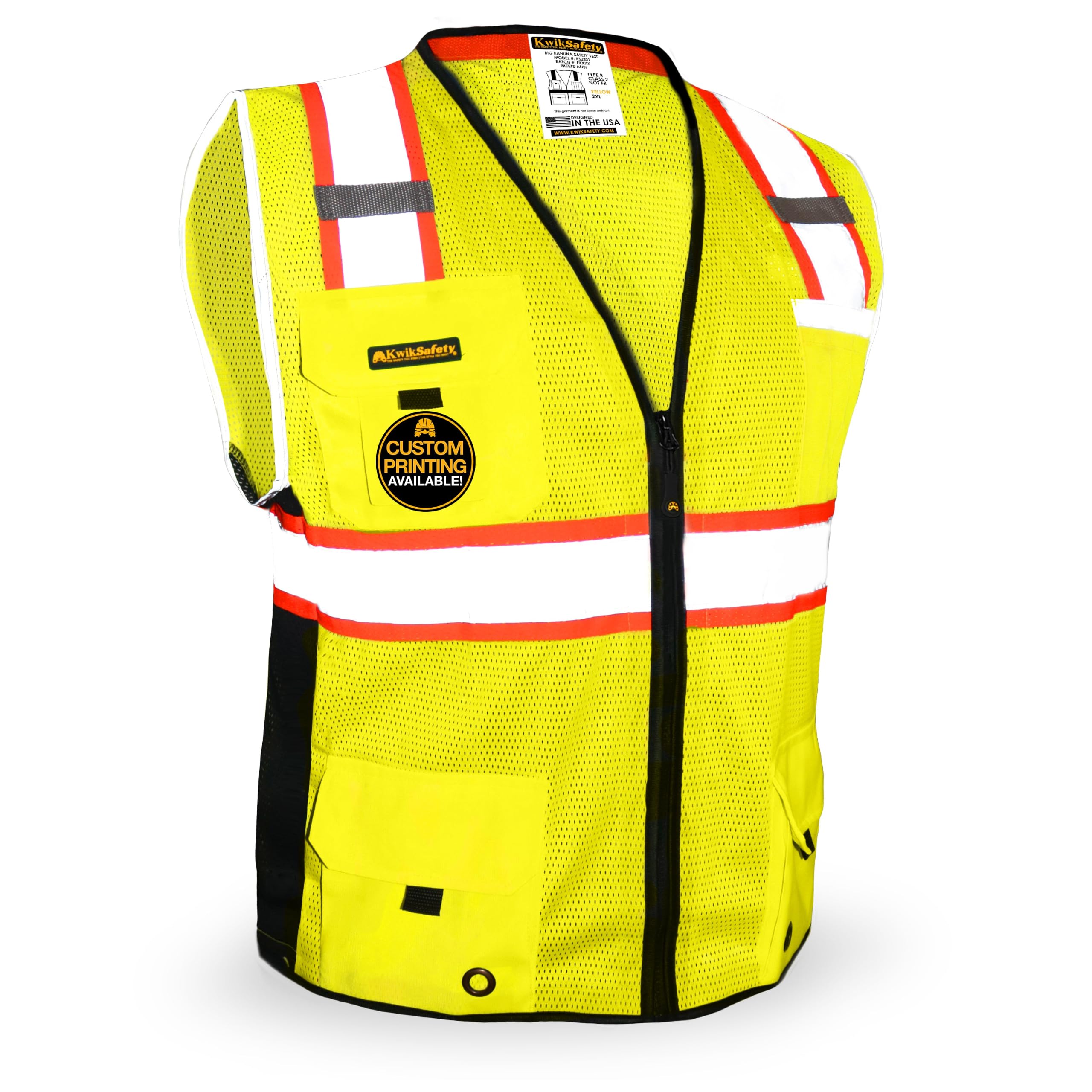 KwikSafety BIG KAHUNA Safety Vest Class 2 ANSI OSHA Hi Vis Reflective Vest