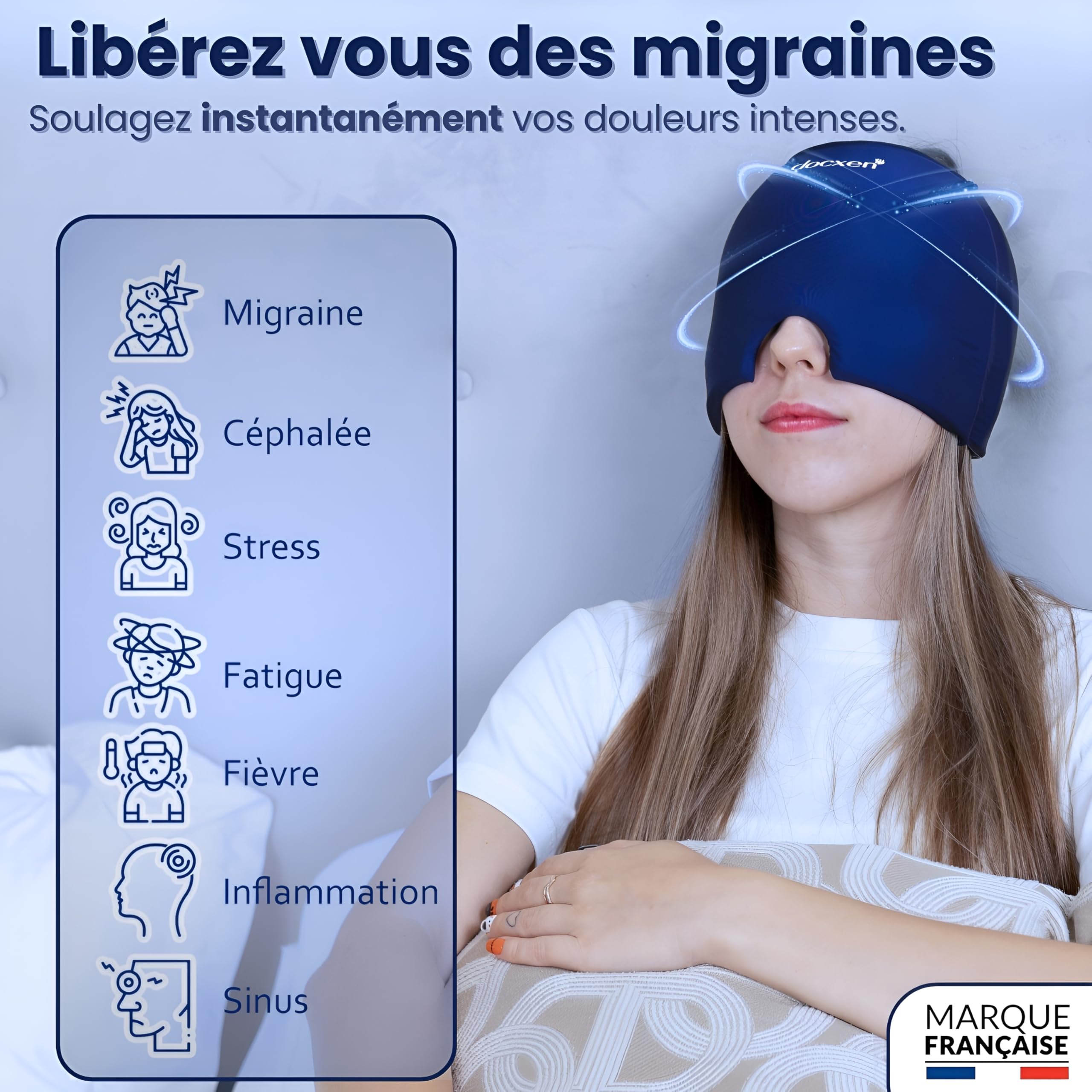 Masque Migraine Froid 360° - Bonnet Anti Migraine ✮GARANTIE À VIE✮ Bonnet Migraine Froid en Gel + Guide Essentiel + Housse Pratique - Masque Anti Migraine, Céphalées, Maux de tête, Stress