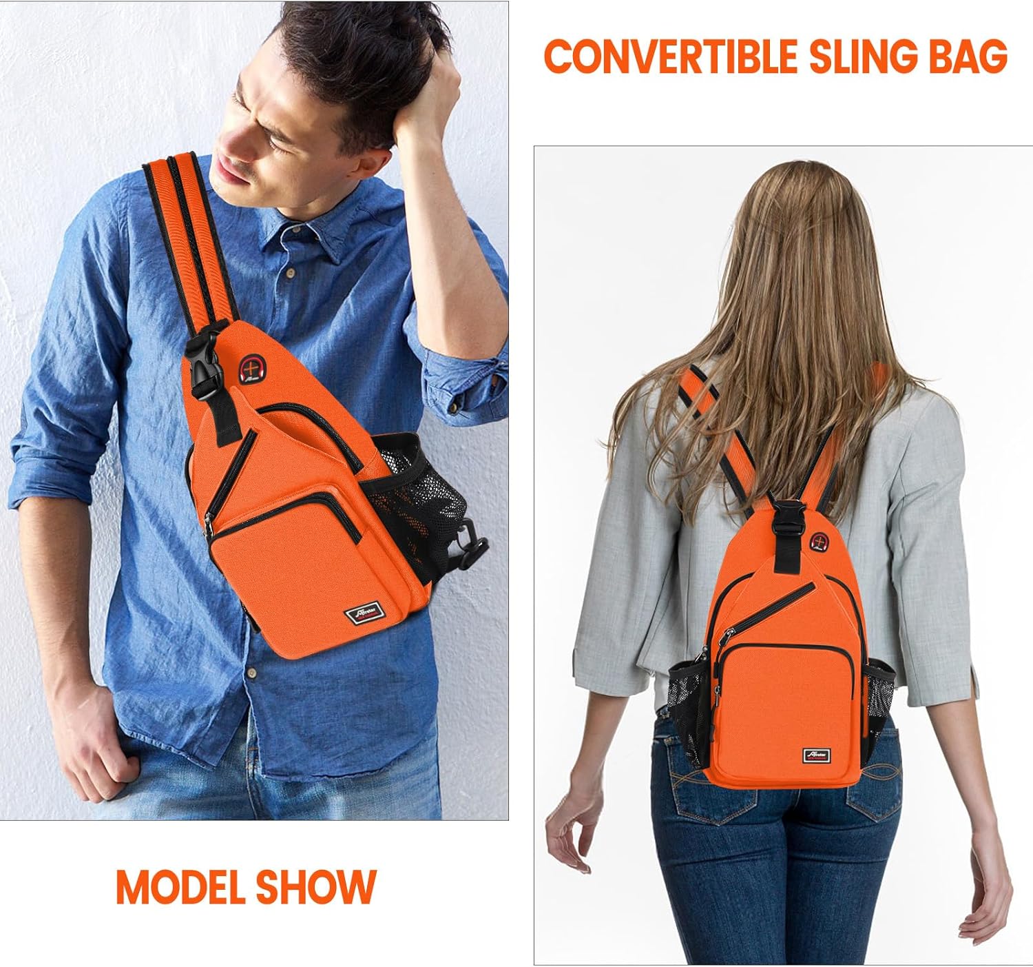 Crossbody Sling Backpack Men and Women Sling Bag Shoulder Backpack Travel Hiking Chest Bag Daypack (Orange) - Image 2