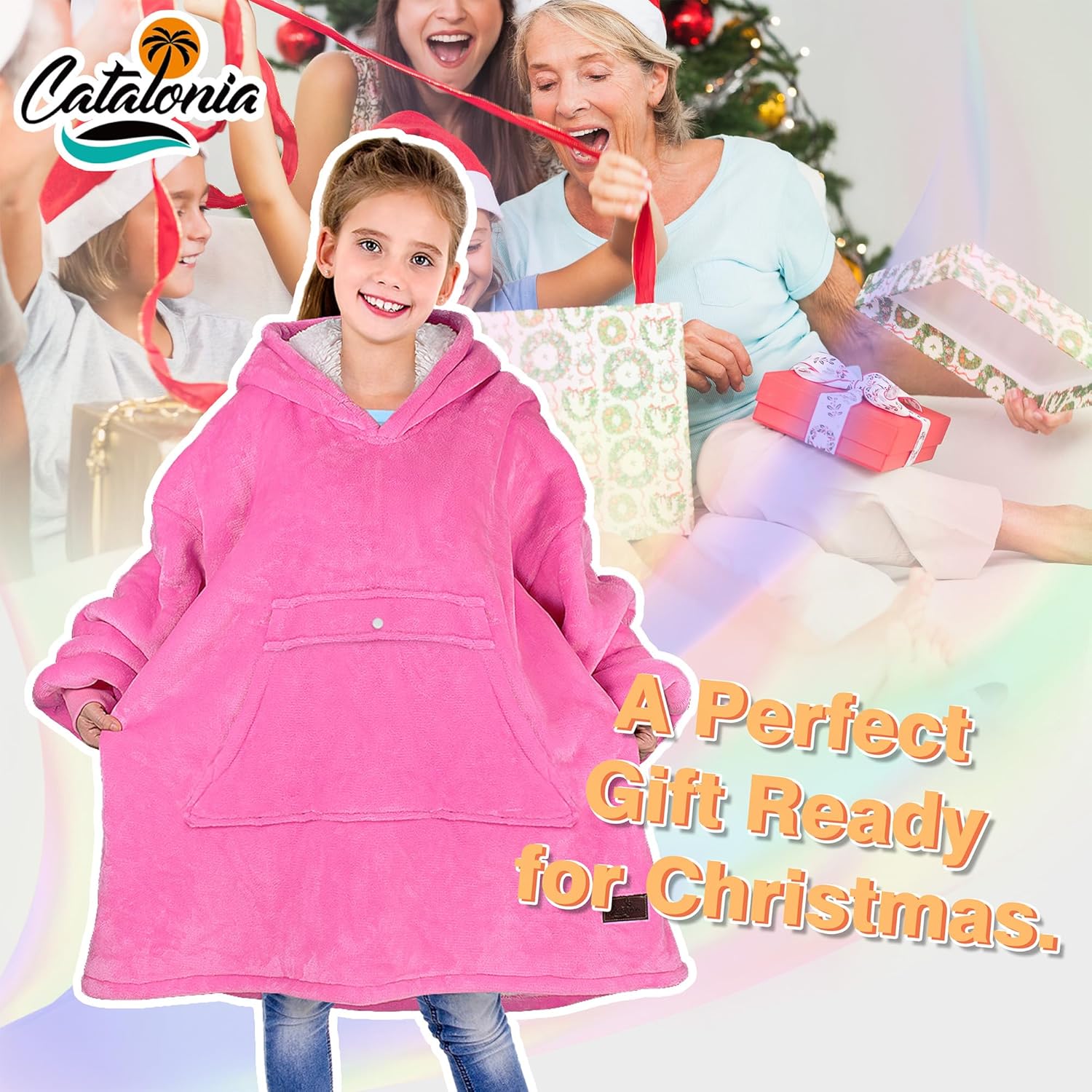 Catalonia Blanket Hoodie for Kids, Oversized Wearable Sherpa Sweatshirt Pullover for Teens Youth, Gift Idea - Image 6