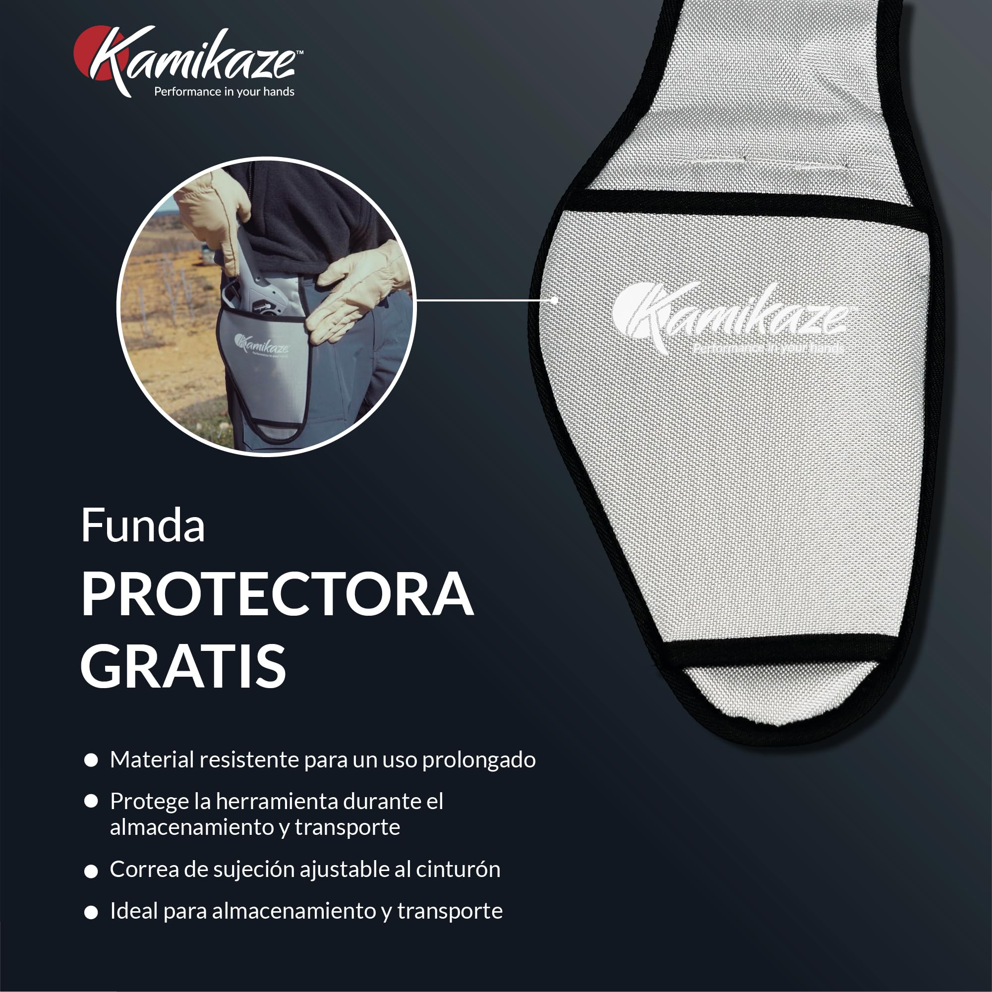 KAMIKAZE Tijera de Poda Eléctrica KV390 con 2 Baterías de Litio, Corte Regulable 5-40mm, 7h de Autonomía, Pantalla Inteligente, Hoja SK5, Tijeras Profesionales para Viña y Frutal