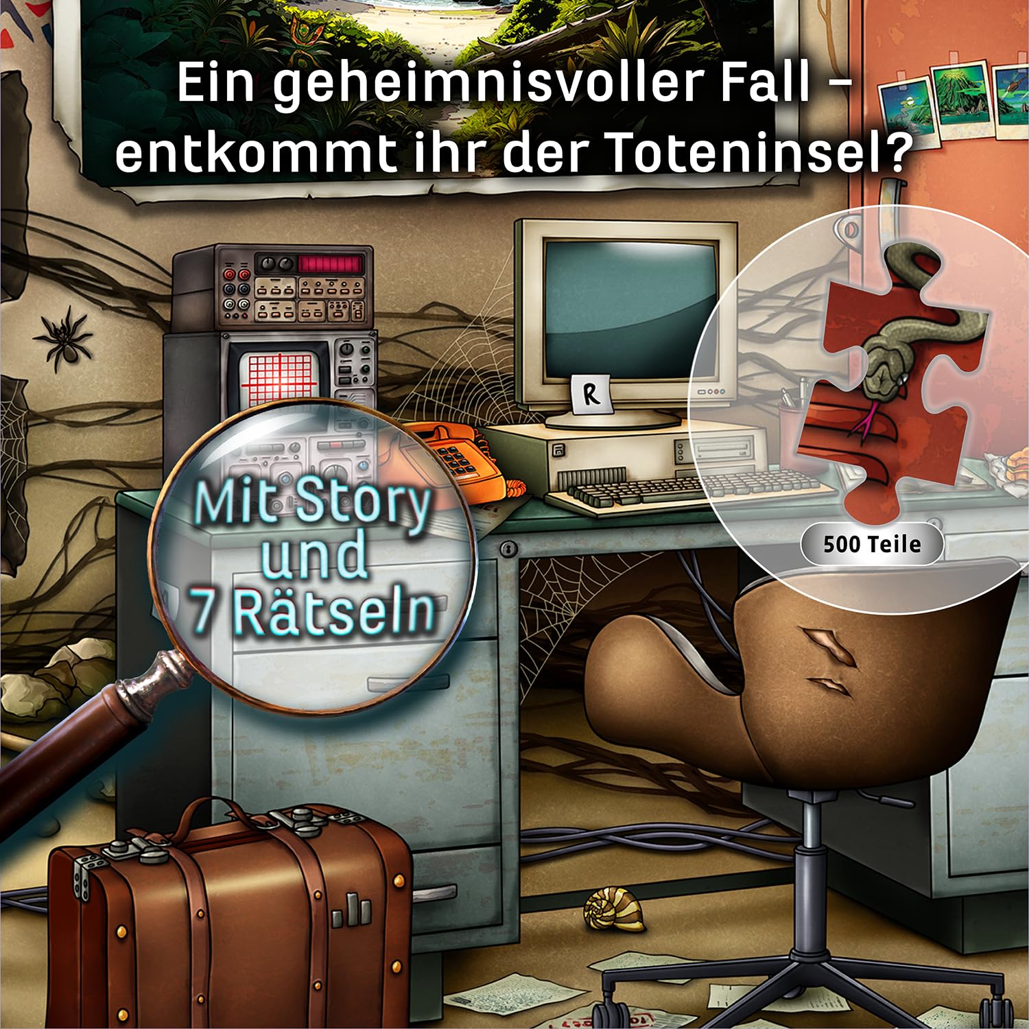 KOSMOS 685737 EXIT® Das Puzzle Die DREI ??? Toteninsel, 500 Teile Escape Game Puzzle mit exklusiver Die DREI Fragezeichen Geschichte - 4