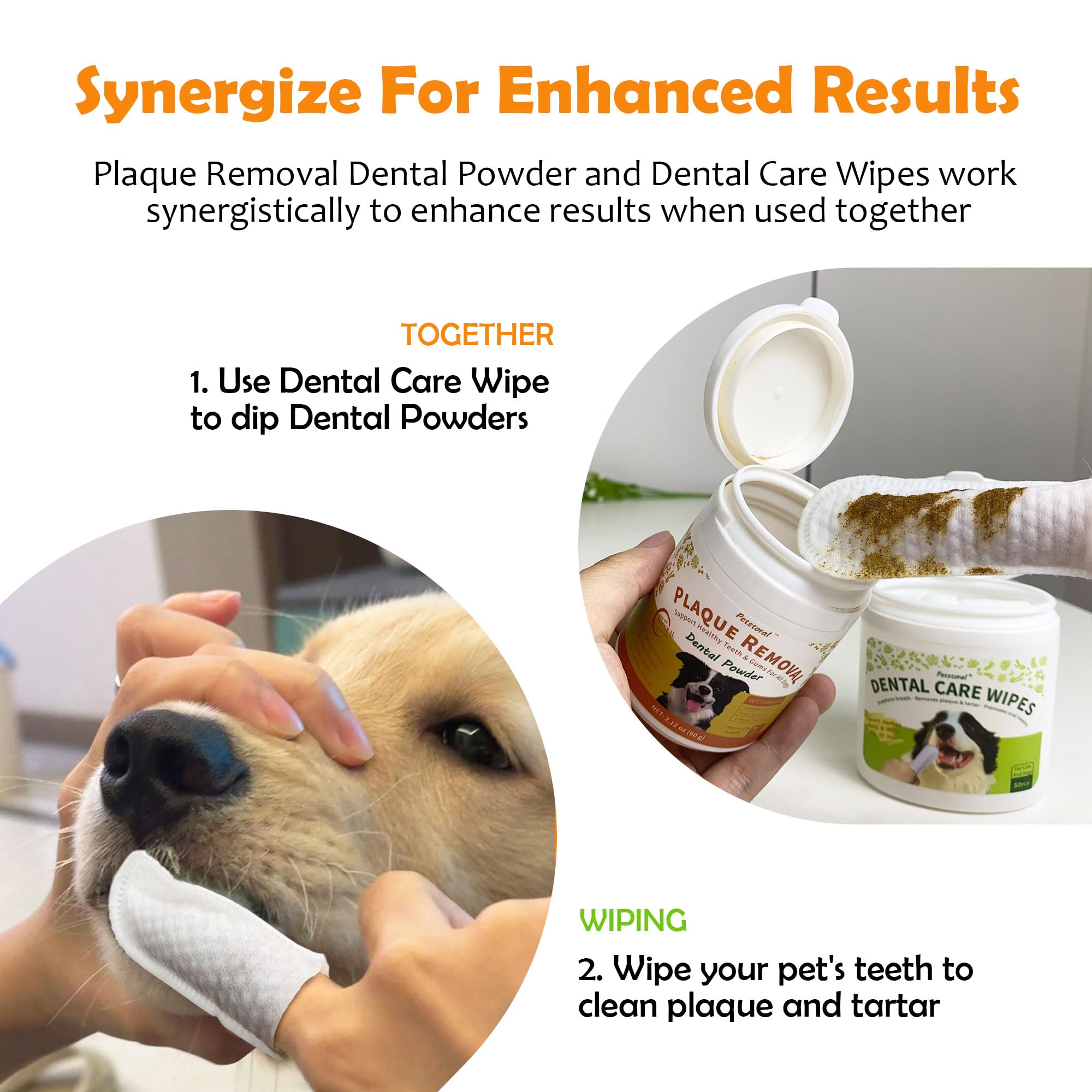 Kit de limpieza dental, toallitas para el cuidado dental para limpiar la placa en la superficie de los dientes, polvo dental con sabor a hígado de res con probiótico para resolver problemas orales