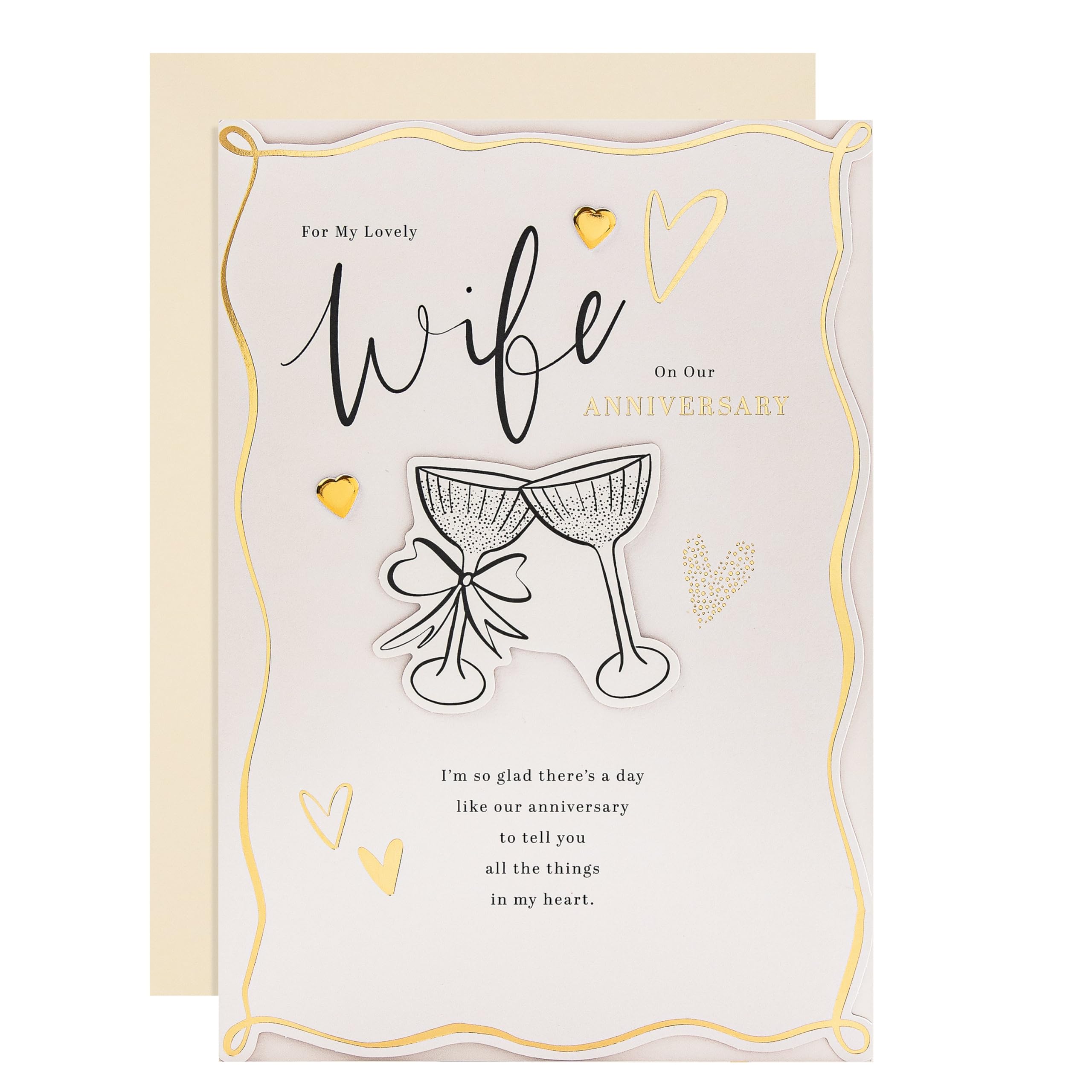 Hallmark Anniversary Card for Wife, Wedding, Gold Foil, Hearts with Heartfelt Verse