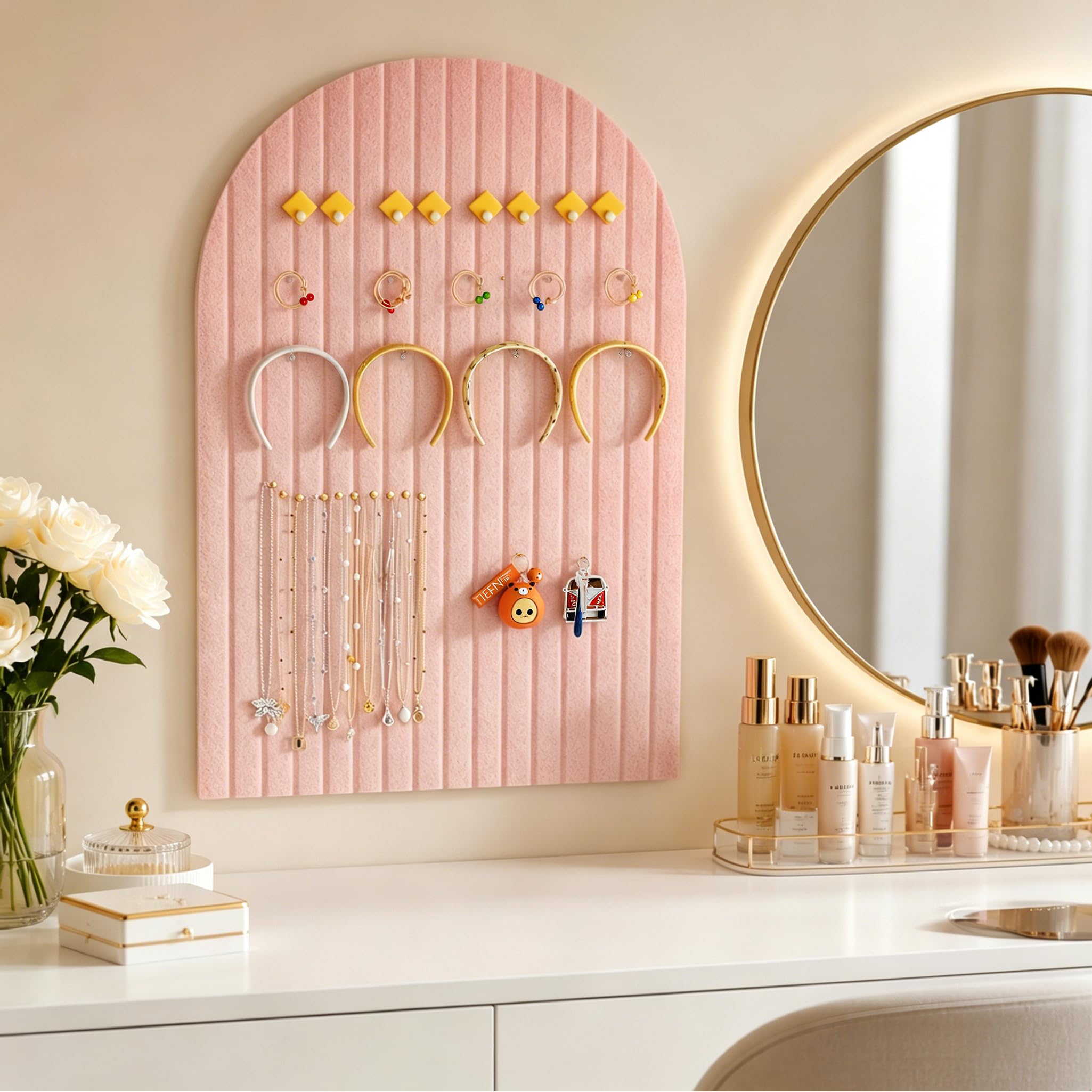 Filz Pinnwand, 88,9 cm x 61 cm Korktafel Alternative, dekorative Filz-Pinnwand mit 30 Pinnnadeln, Vision Board für Büro, Schlafzimmer, Zuhause, Wanddekoration, Foto-Display (Rosa)