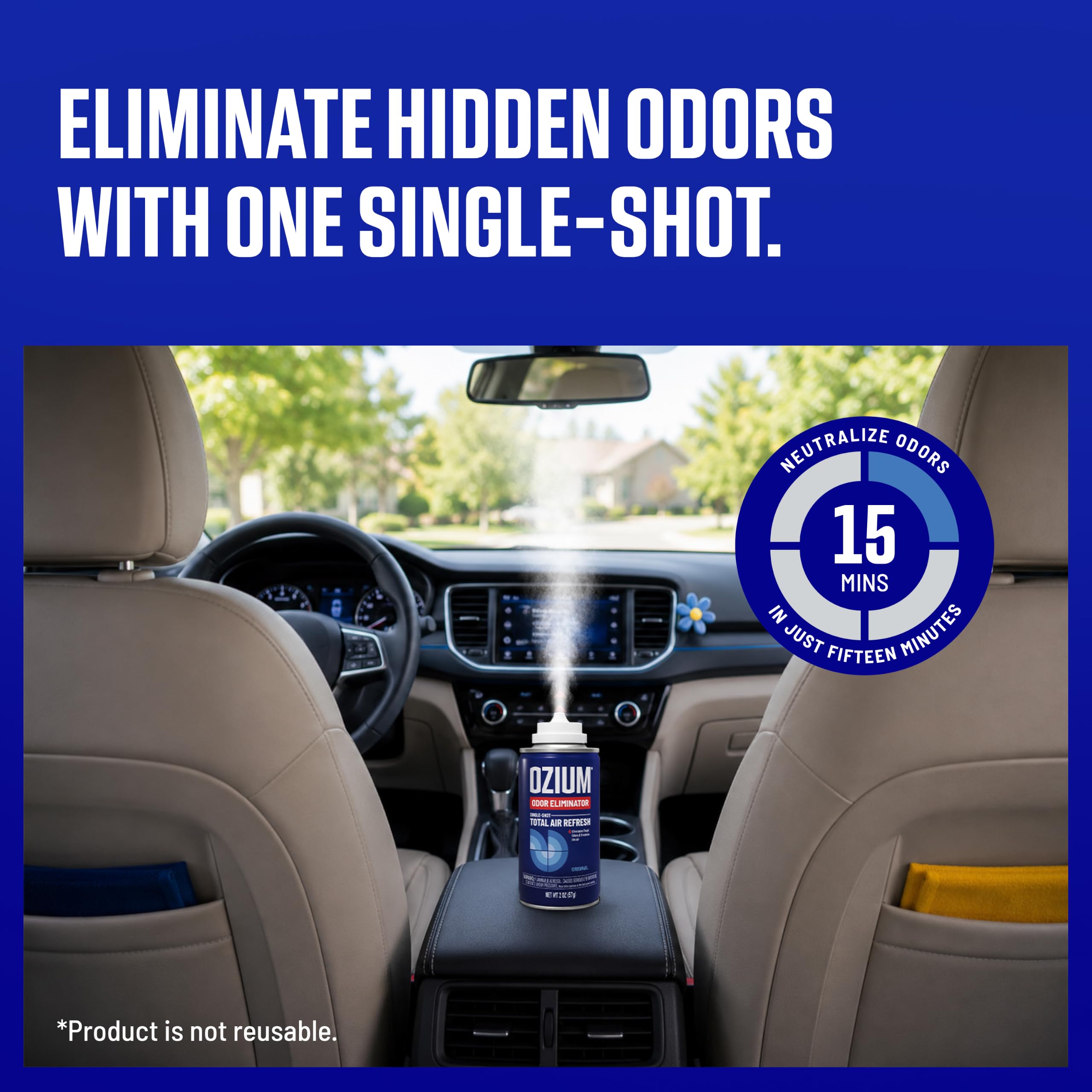 Ozium One-Shot Total Air Refresh - Eliminador de olores de coche de 2 onzas (4 unidades) | Anywhere Eliminador de olores, refresco total de aire y ambientador de coche de un solo tiro, Oiginal, paquete de 4