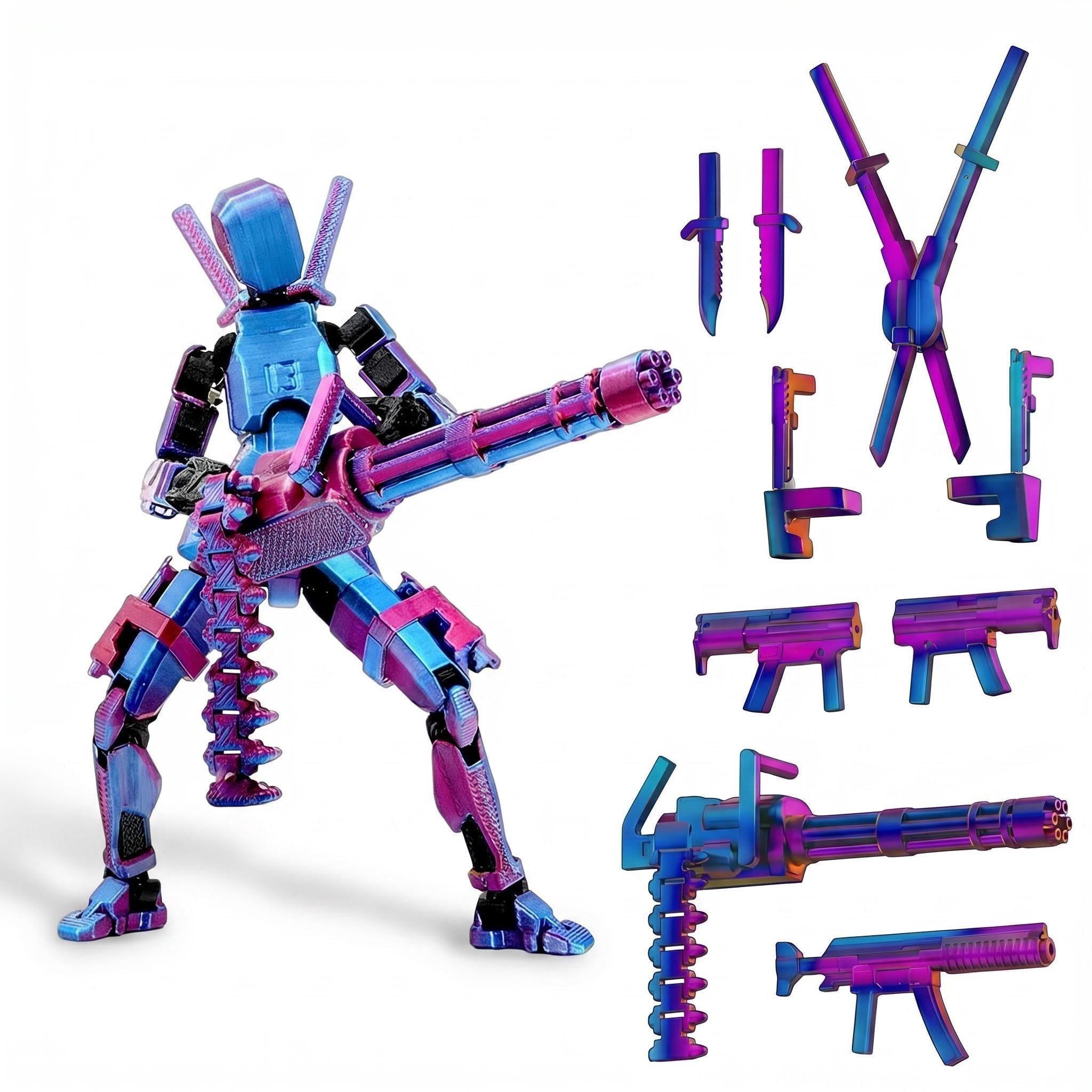 Copbopwn Titan 13 Action Figure 3D Printed Multi-Jointed Dummy 13 Poseable Robot Model with Gatling Gun Lucky 13 Action Figure Robot Assembled Desktop Decoration Office Home Gift for Adults (Purple)