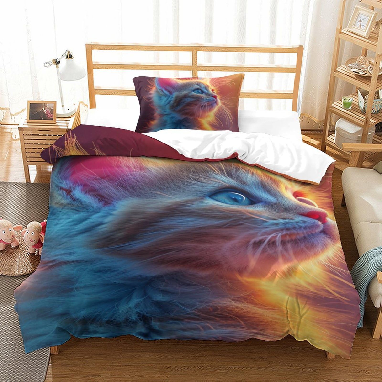 Housse de couette chaton 3D pour des nuits tendres et un sommeil ultra doux en microfibre