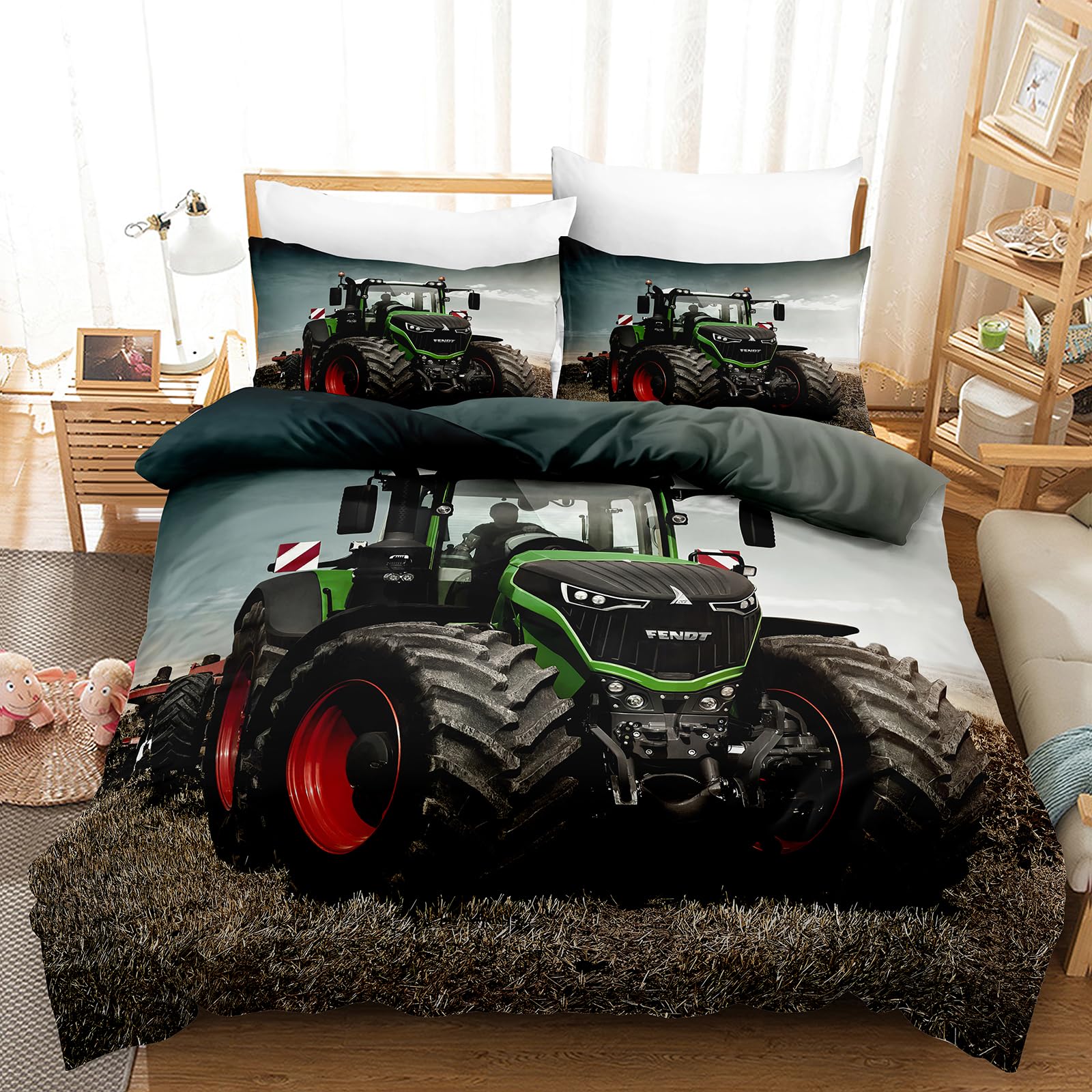 Traktor Bettwäsche 140×200cm+Kissenbezug mit Reißverschluss 70×90 cm 3D Gedruckter Beidseitig Mikrofaser Bettwäsche Österreichische Bettbezug Atmungsaktive Bequemer WeicheMit Reißverschluss