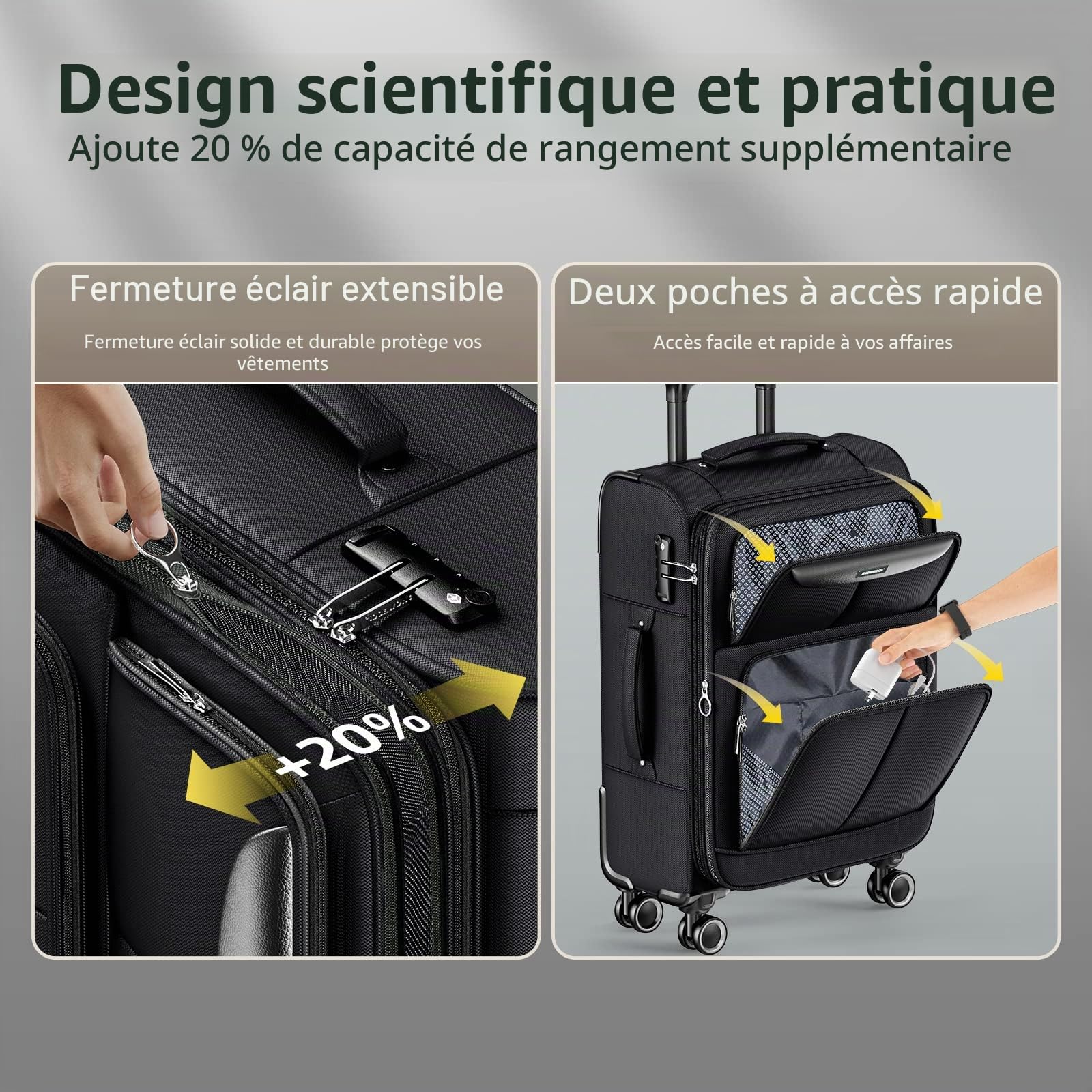 SHOWKOO Valise Lot de 3 Souple Extensible Légère Durable Trolley Tissu Oxford Sets de Bagages Cabine avec 4 roulettes Silencieuses à 360° et Serrure TSA