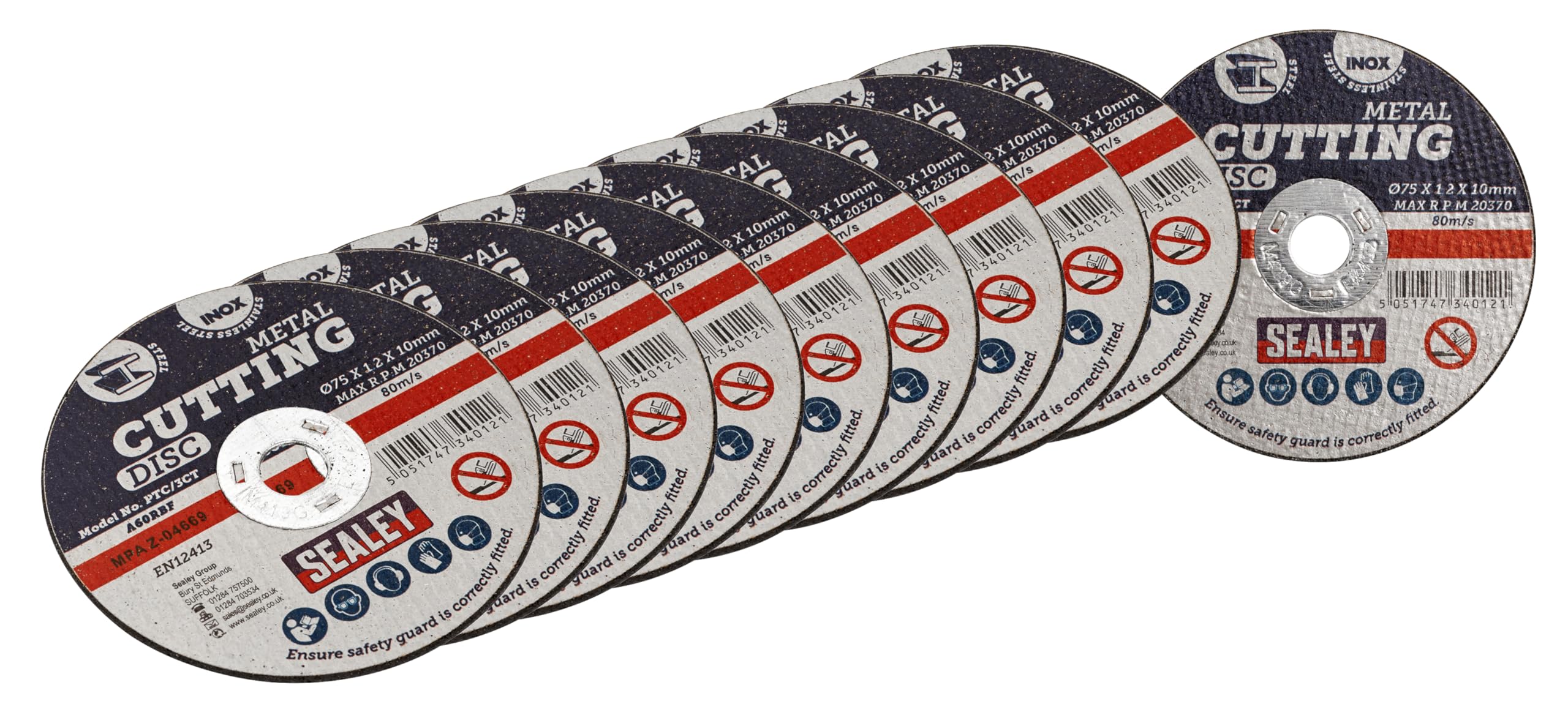 75 x 1.2mm Cutting Disc 10mm Bore - Pack of 10 - PTC/3CT10