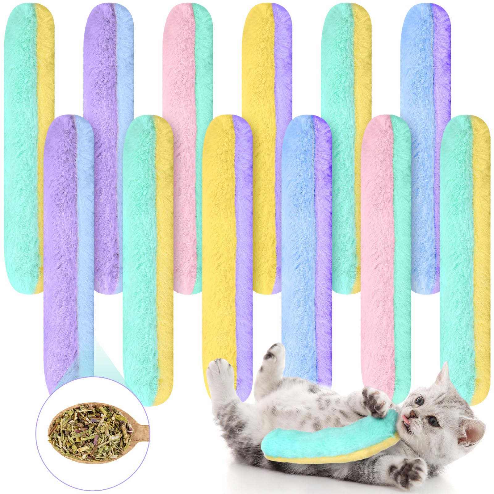 Paquete de 12 juguetes de hierba gatera a granel recargables para gatos, juguetes de hierba gatera, juguetes para gatos con hierba gatera, juguete interactivo para masticar gatos suaves y