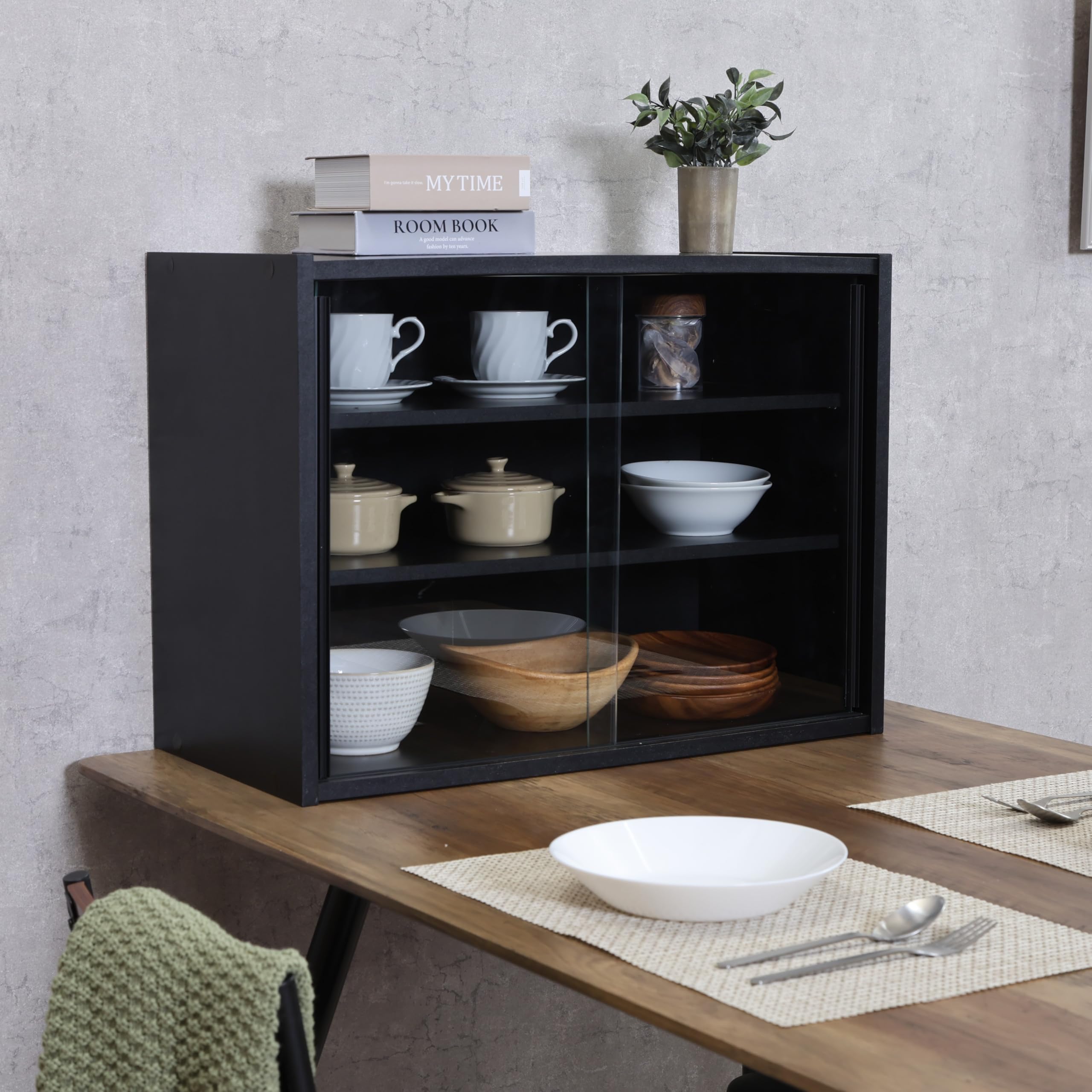 Amazon｜不二貿易 食器棚 キッチン収納 幅60×奥行29×高さ44cm ブラック