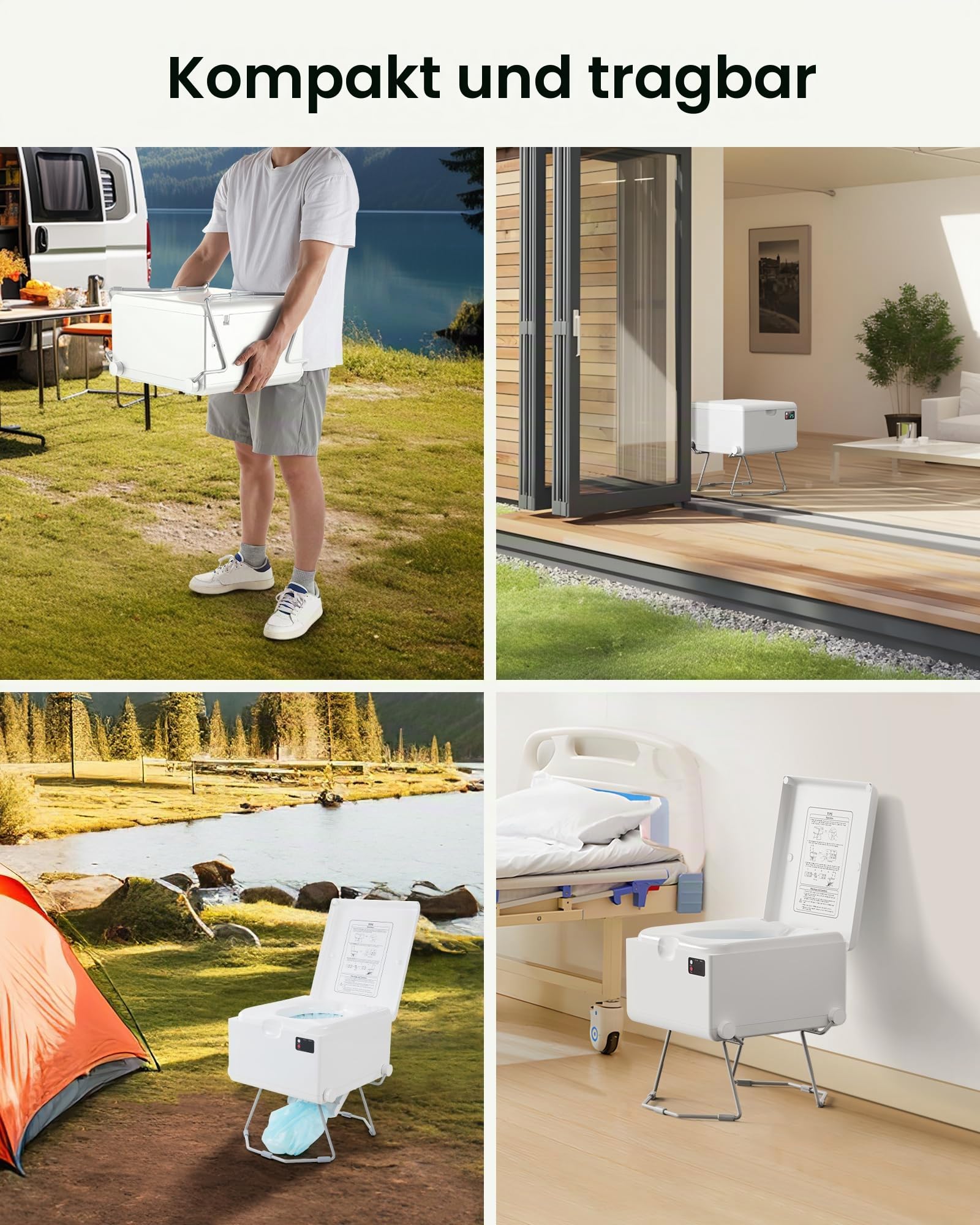 Trockenspültoilette – wasserlos, geruchlos, in sich geschlossen, wiederaufladbare, tragbare Toilette für Wohnmobile, Lieferwagen, Boote, kleine Häuser, netzunabhängige Toiletten, einfacher zu
