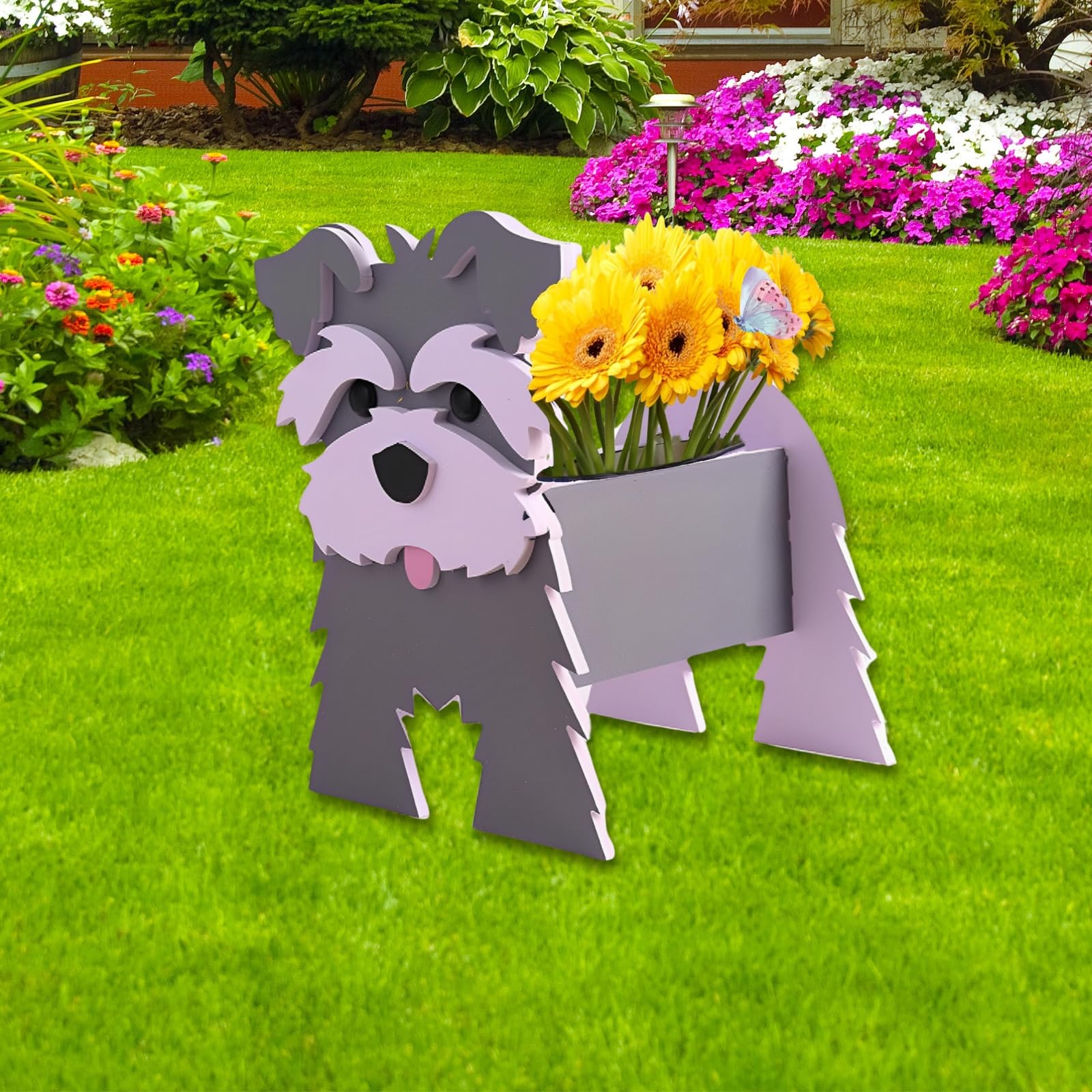 strolfay Gray Schnauzers Dog Planter Plant Pots,Cute Dog Flower Planter,Gifts for Pet Lovers,Unique Animal Plant Pots,Office,Indoor Outdoor Garden Decor(9.45 * 9.06 * 11.81in)