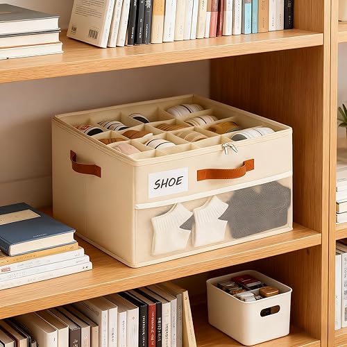 Miniatura 4 de Organizador de zapatos para armario, caja de almacenamiento de zapatos, caja de zapatos plegable con divisores ajustables y cubierta transparente,