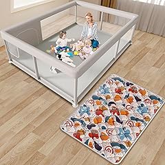 65 x 50 Inch Baby Playpen with Mat, PlayPen for Babies and Toddlers, Sturdy Safety Play Yard for Indoor & Outdoor with Zipper Gates