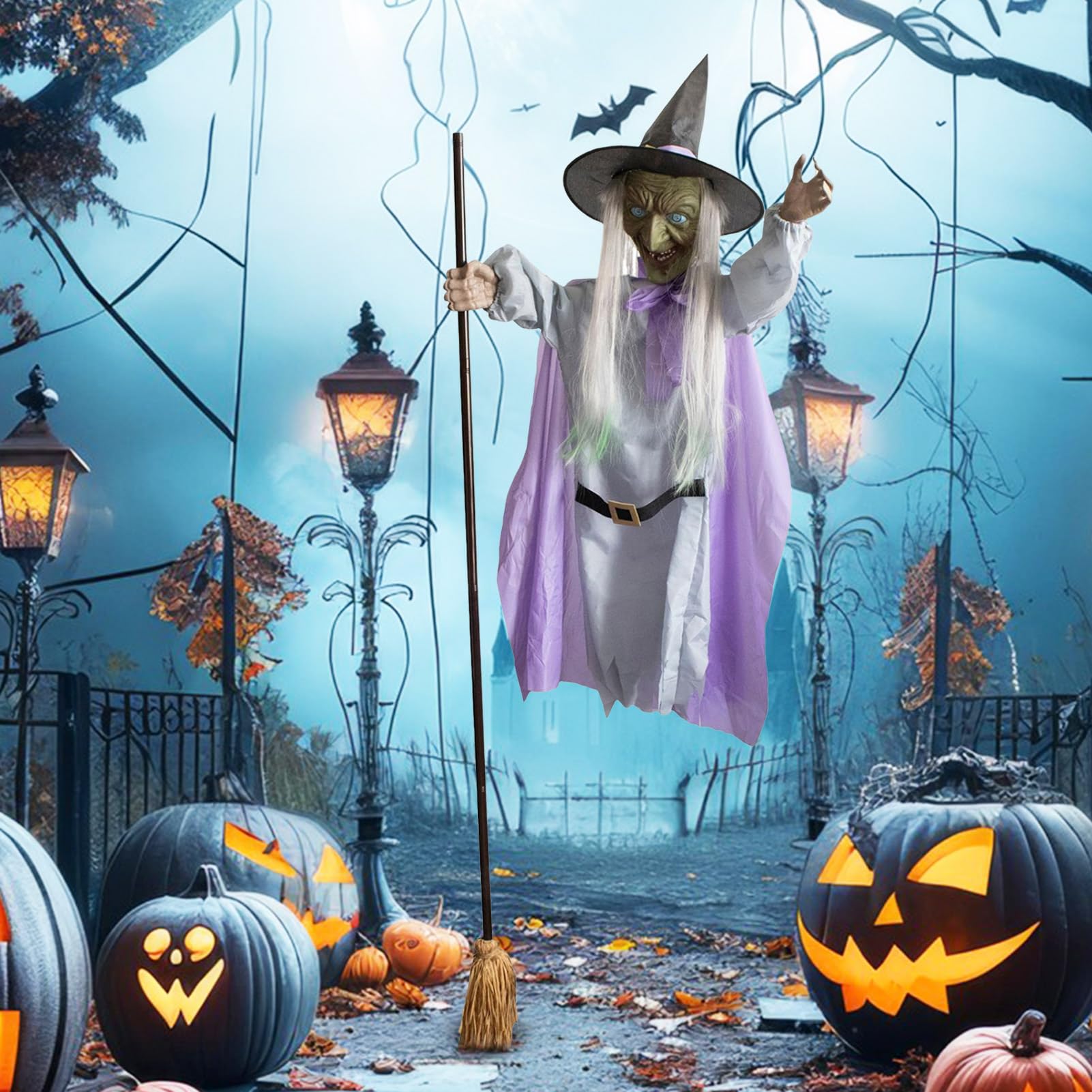 Animated Hovering 6 Foot Flying Witch Halloween Decoration - Voice