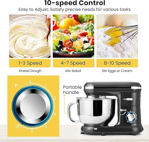 Miniatura 3 de VIVOHOME Batidora de pie, 660 W, 10 velocidades, 6 cuartos de galón, mezclador eléctrico de alimentos para cocina con máquina para hacer mantequilla
