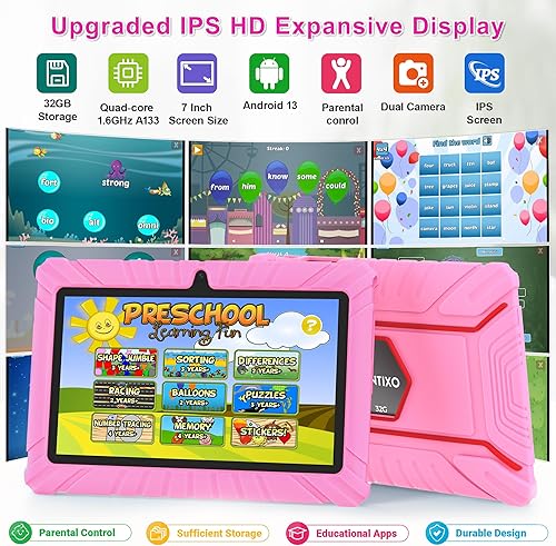 Miniatura 3 de Contixo Paquete de 7 tabletas para niños, tableta de aprendizaje y auriculares para niños, incluye más de 50 libros de cuentos de Disney (valor de