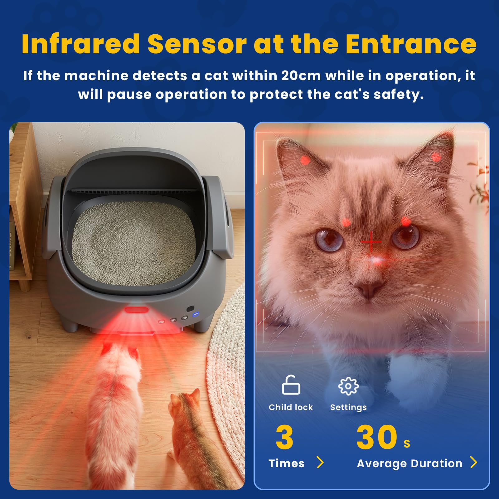 Lettiera Gatto Autopulente, Lettiera Elettrica Per Gatti Con Sensori Di Sicurezza,Controllo App,Protezione Anti-Pizzicamento,Sicurezza Lettiera Autopulente Per Gatti