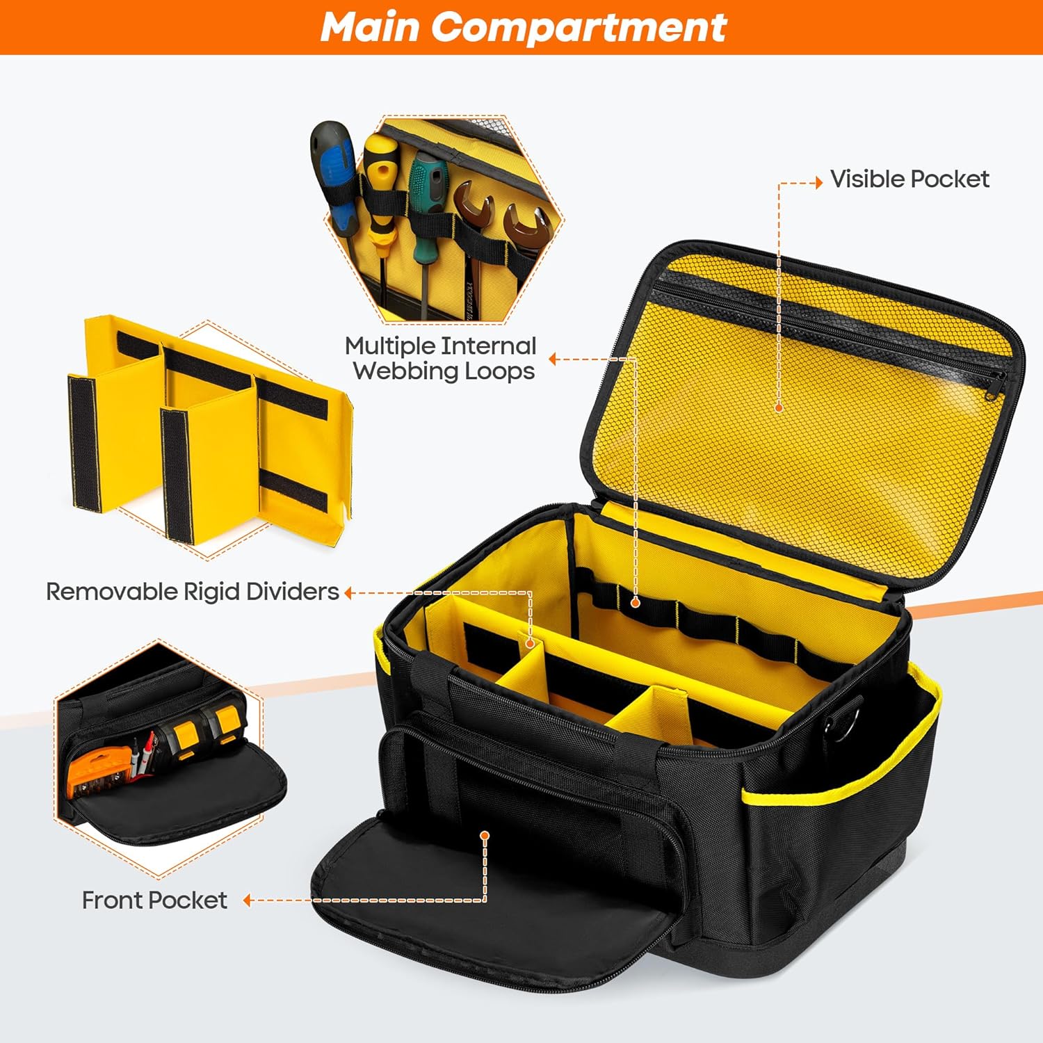 Rexmica Air Compressor Pump Carrying Bag Case Compatible with DEWALT DCC020IB 20V Max Tire Inflator, Tire Inflator Storage Bag with Hard Bottom and Removable Divider for Battery Pack and Charger