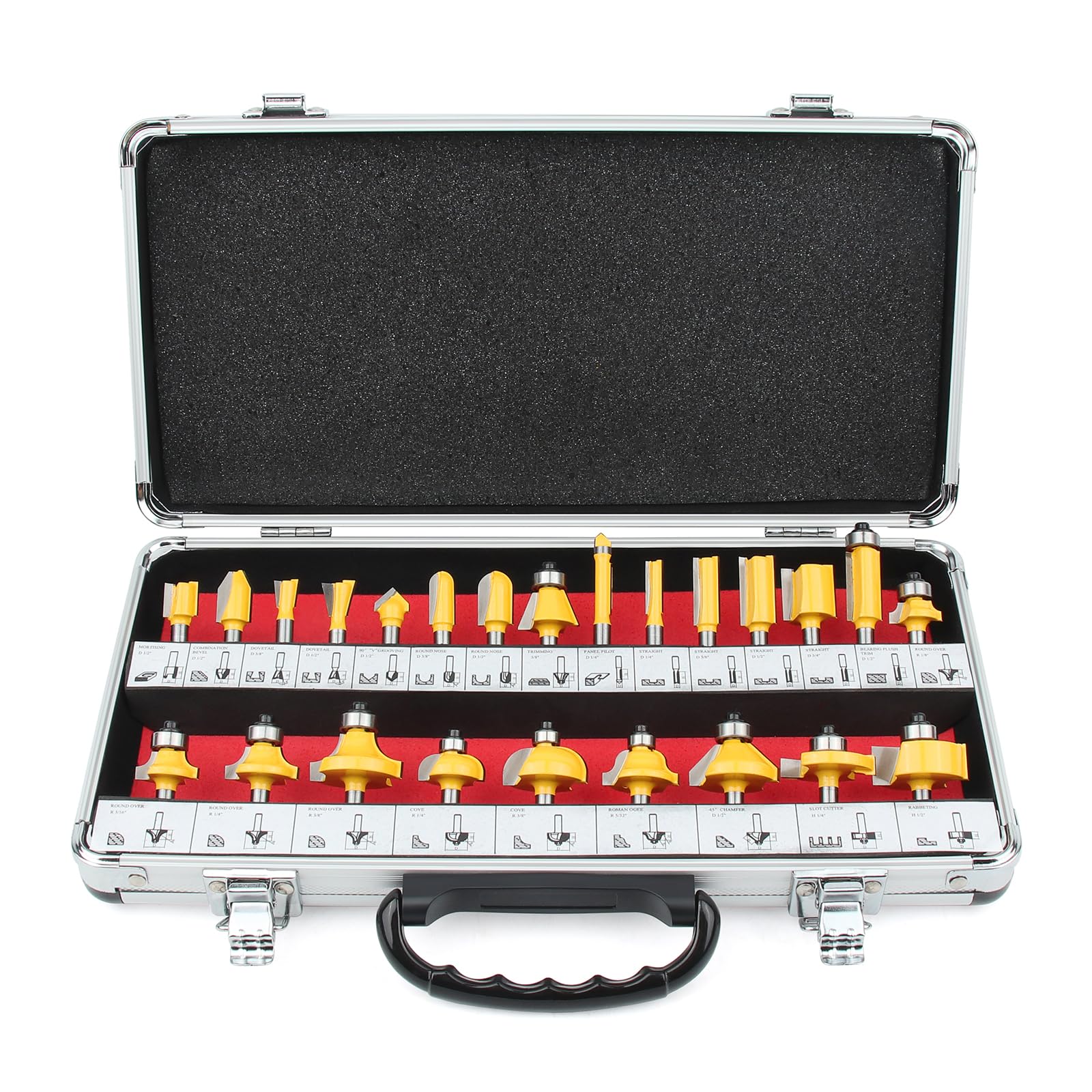 Newdeli 24A Pieces Router Bits 1/4 Inch Shank Router Bit Set Tungsten Carbide Tipped Router Bit for Beginners and Professional Woodworkers with