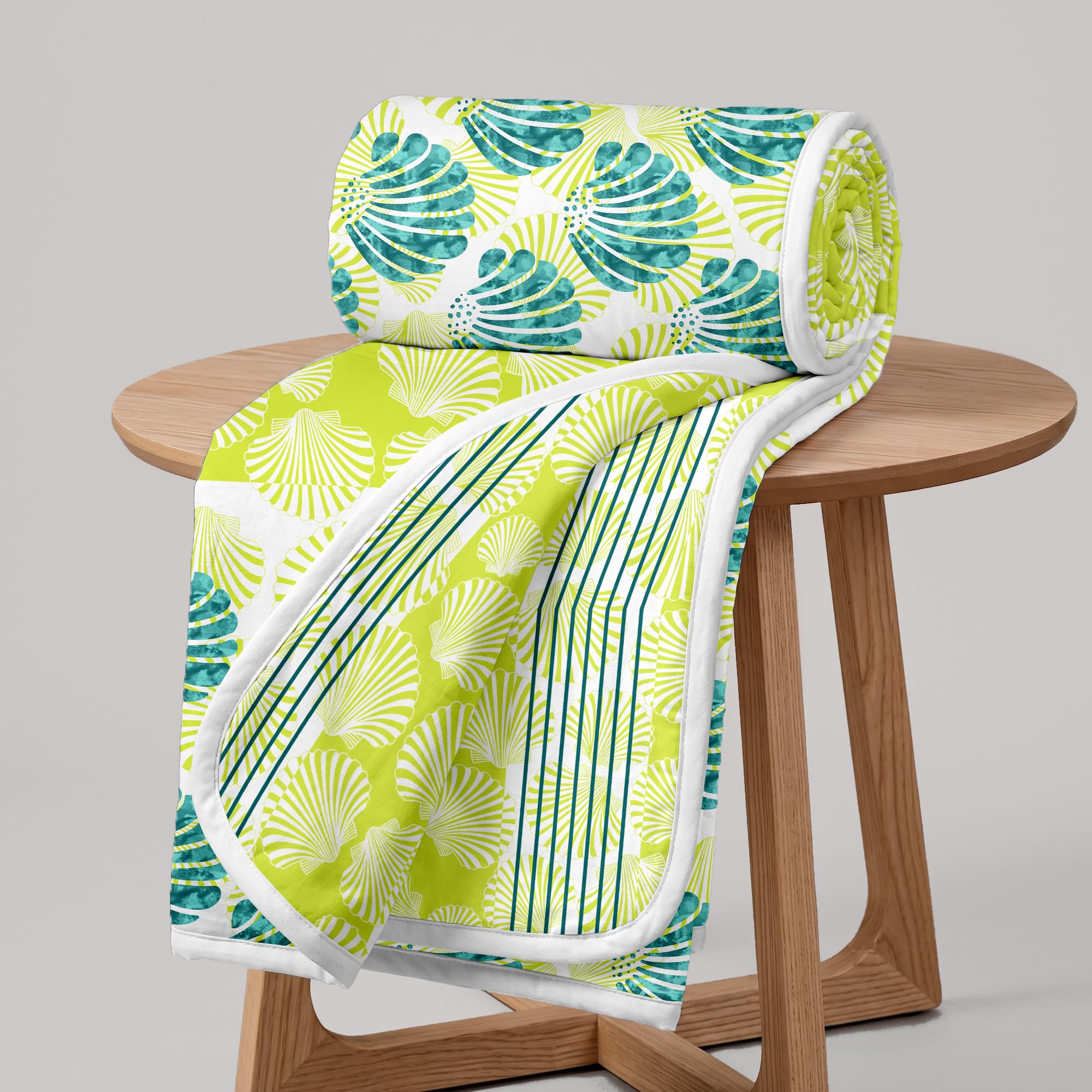 Divine Casa Glace Cotton 120 GSM Reversible Lightweight Printed Single Bed AC Dohar Blanket Quilt - Yellow and Blue| TC - 120-image-34