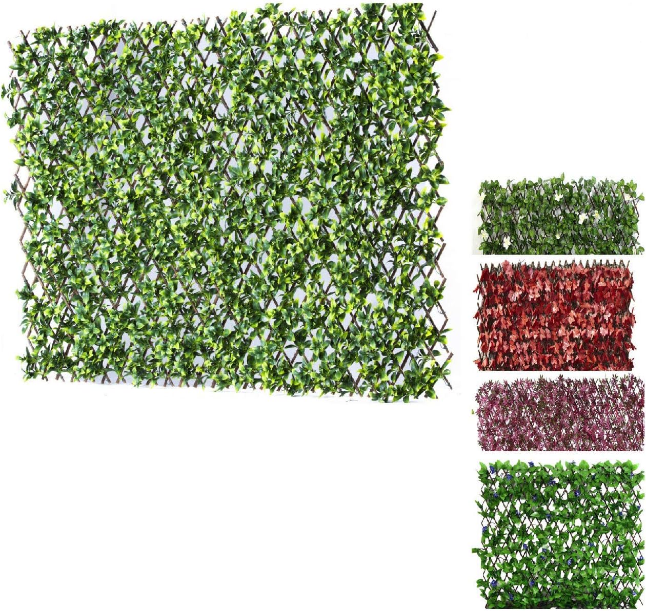 Abaseen Expanding Leaf Trellis Fence with Artificial Green Laurel