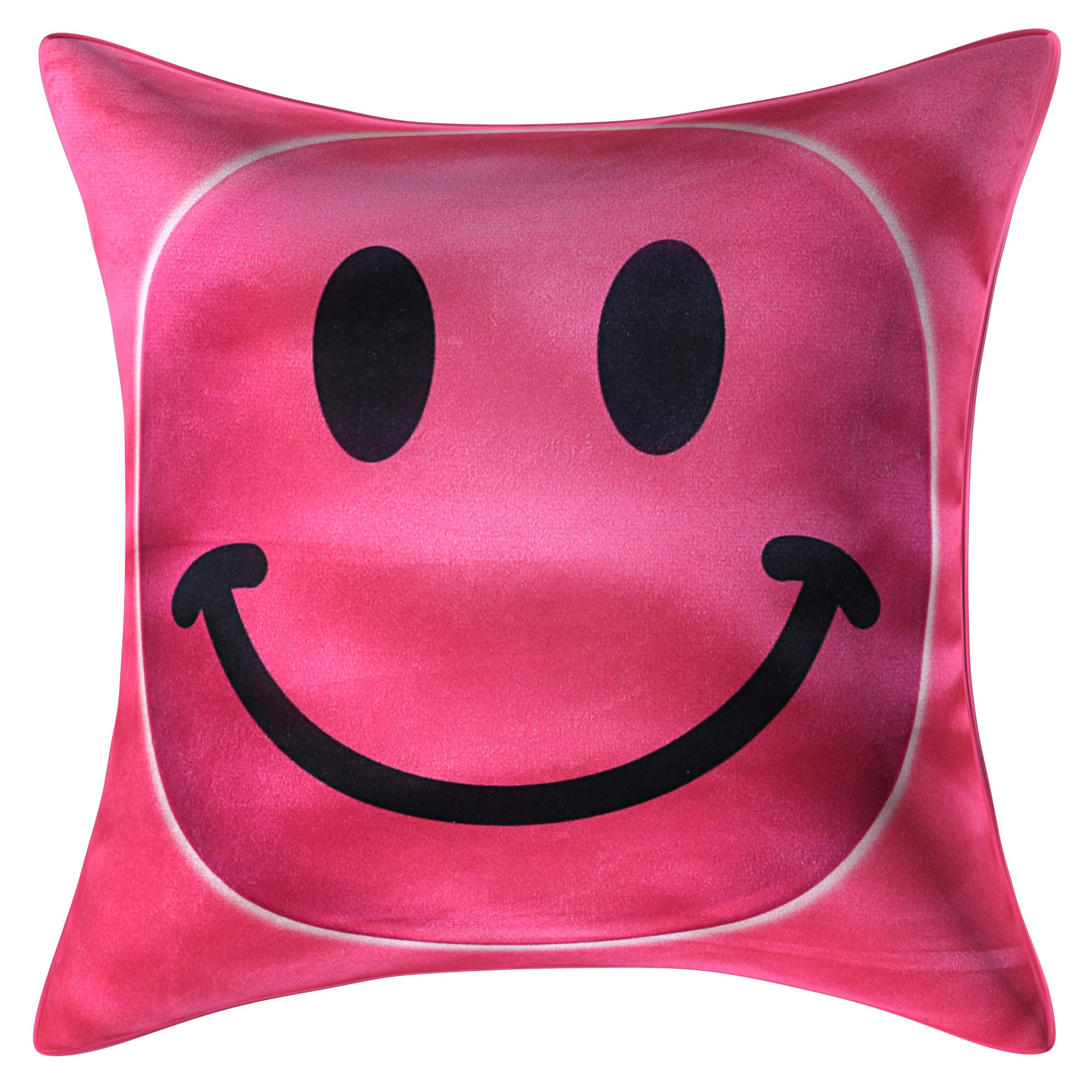 Kuber Industries Smiley Design Velvet Cushion Cover - 16"x16", Pink (CTKTC03291)