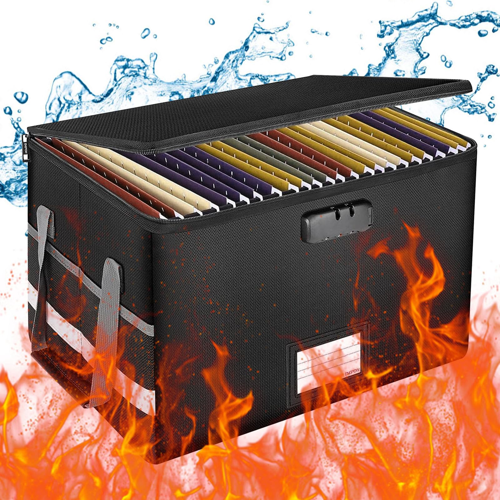 Fireproof Document Storage Box, Waterproof & Fireproof File Organiser with Lock, Portable Collapsible Design for Home Office