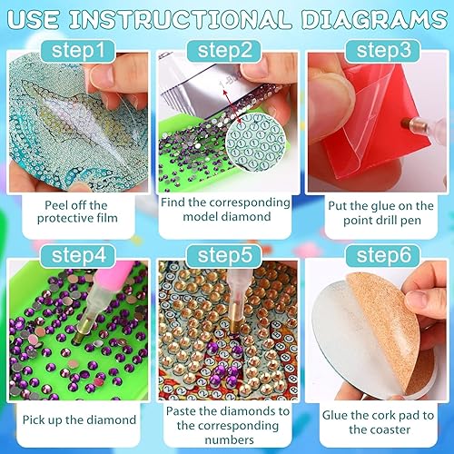 Miniatura 7 de Juego de 8 posavasos de arte de diamantes con flores, juego de 8 posavasos de pintura de diamantes con soporte, suministros de manualidades para