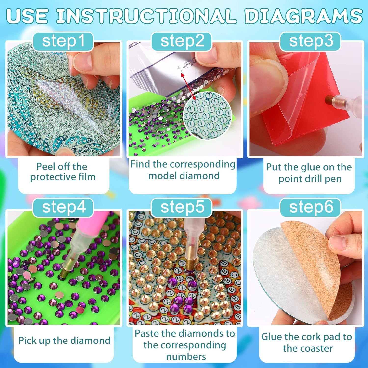 8 PCS Singer Diamond Art Coasters Kits, Pop Star Diamond Painting Coasters with Holder Set of 8, DIY Drink Coasters Art Crafts Supplies for Adults Cup Mat for Home Decor House Warming Gifts Non-Slip