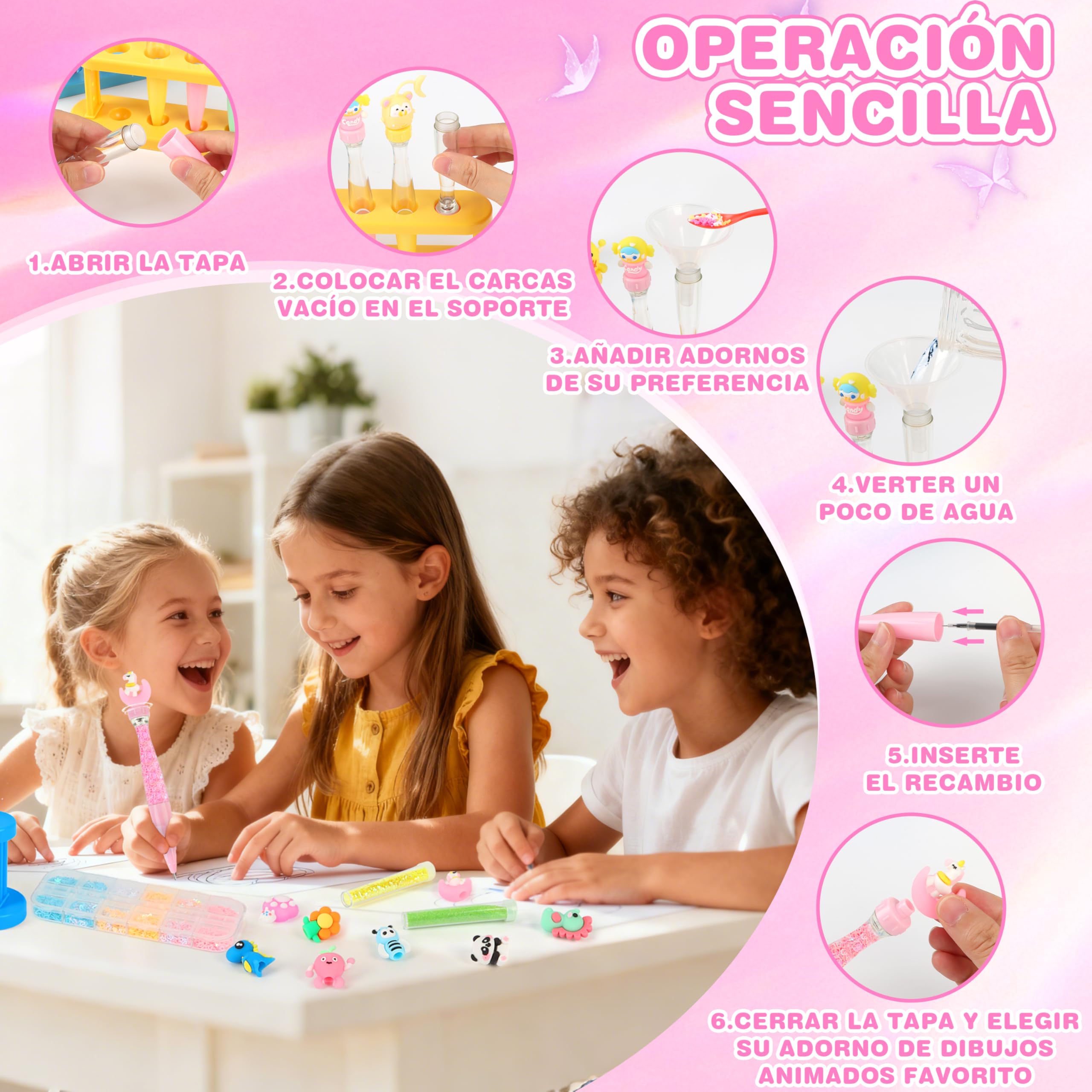 MOMOSTAR Kit de Creación de Bolígrafos, Laboratorio de Bolígrafos con 21 Plumas Personalizados, 80 PCS Kit Manualidades Niños, Juego Juguetes Creativo, Regalo Cumpleaños Navidad para Niñas 5 6 7 Años