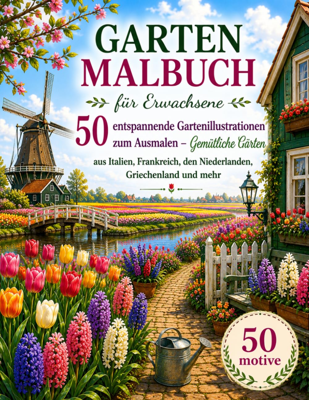 Garten Malbuch für Erwachsene: 50 entspannende Gartenillustrationen zum Ausmalen – Gemütliche Gärten aus Italien, Frankreich, den Niederlanden, ... Malbuch - Stressabbau und Entspannung)