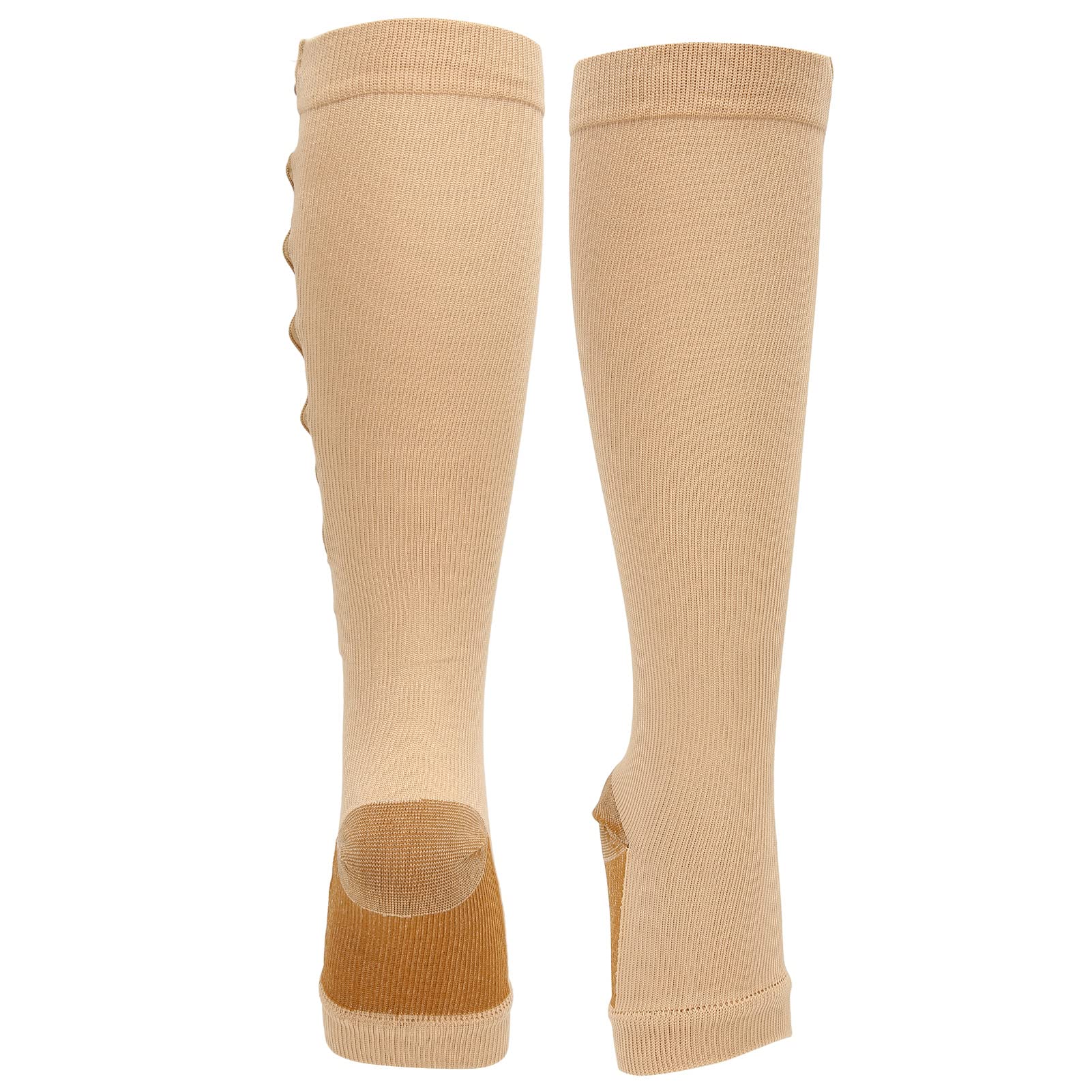 Zipper Compression Socks, Nylon Open Toe Leg Shaping Socks for Women for Leg Shaping and Slimming Ankle Compression(L/XL-Beige)