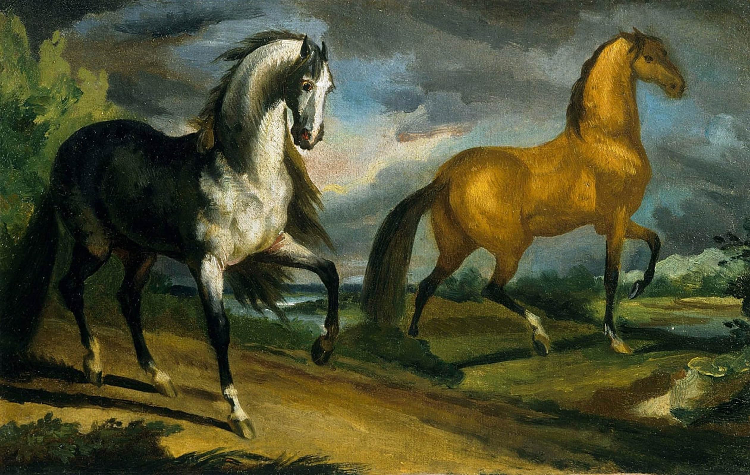 POSTERIIk Vintage Print Pop Art Landscape Artwork Two Horses by Theodore Gericault Art Prints for Office Home Decor 60x90cm