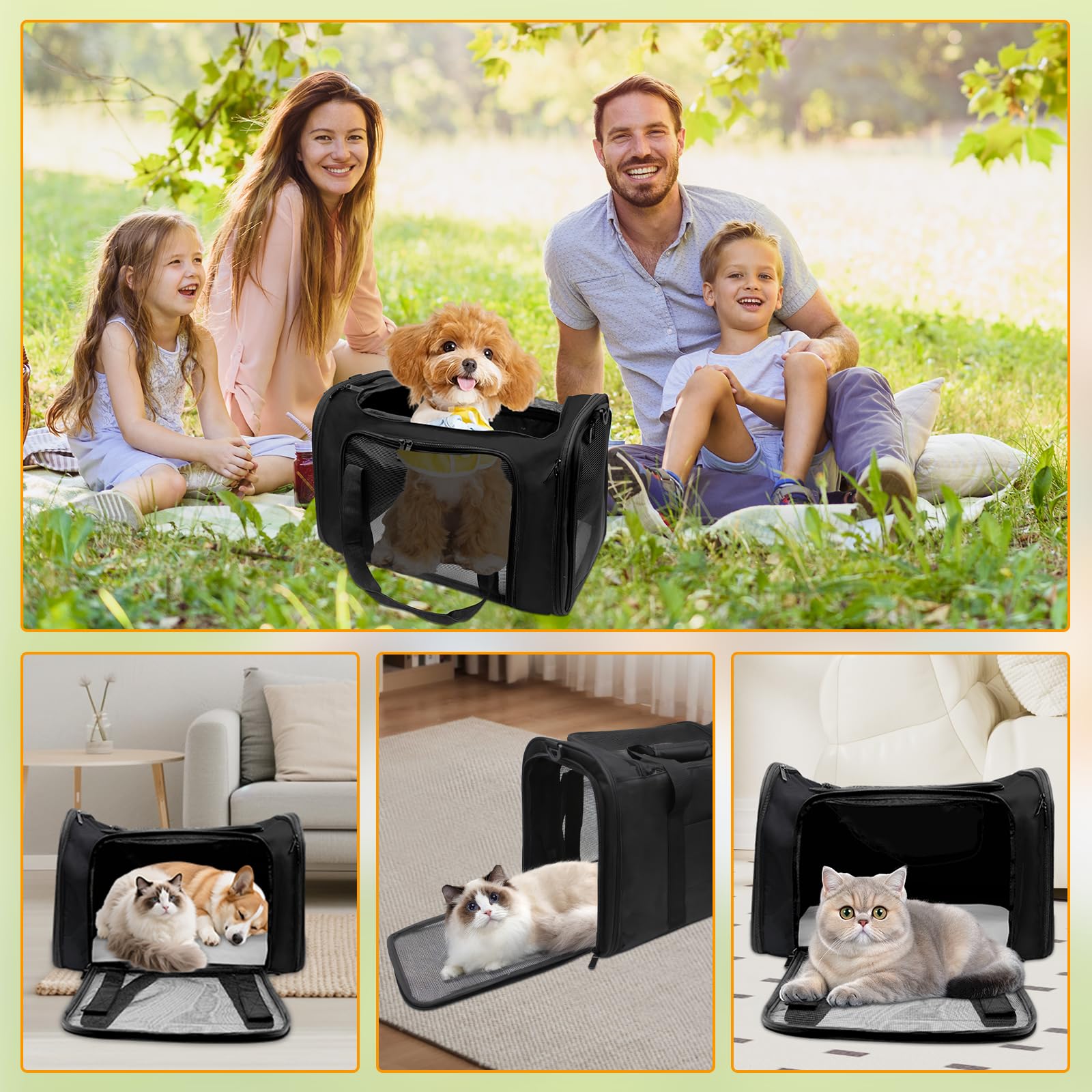 Transportín Perro Gato 51x33x33cm Transportín Gato Transpirable Plegable Bolsa de Transporte para Gatos Correa de Hombro Ajustable y Colchón Suave para Gatos y Cachorros hasta 7,5kg